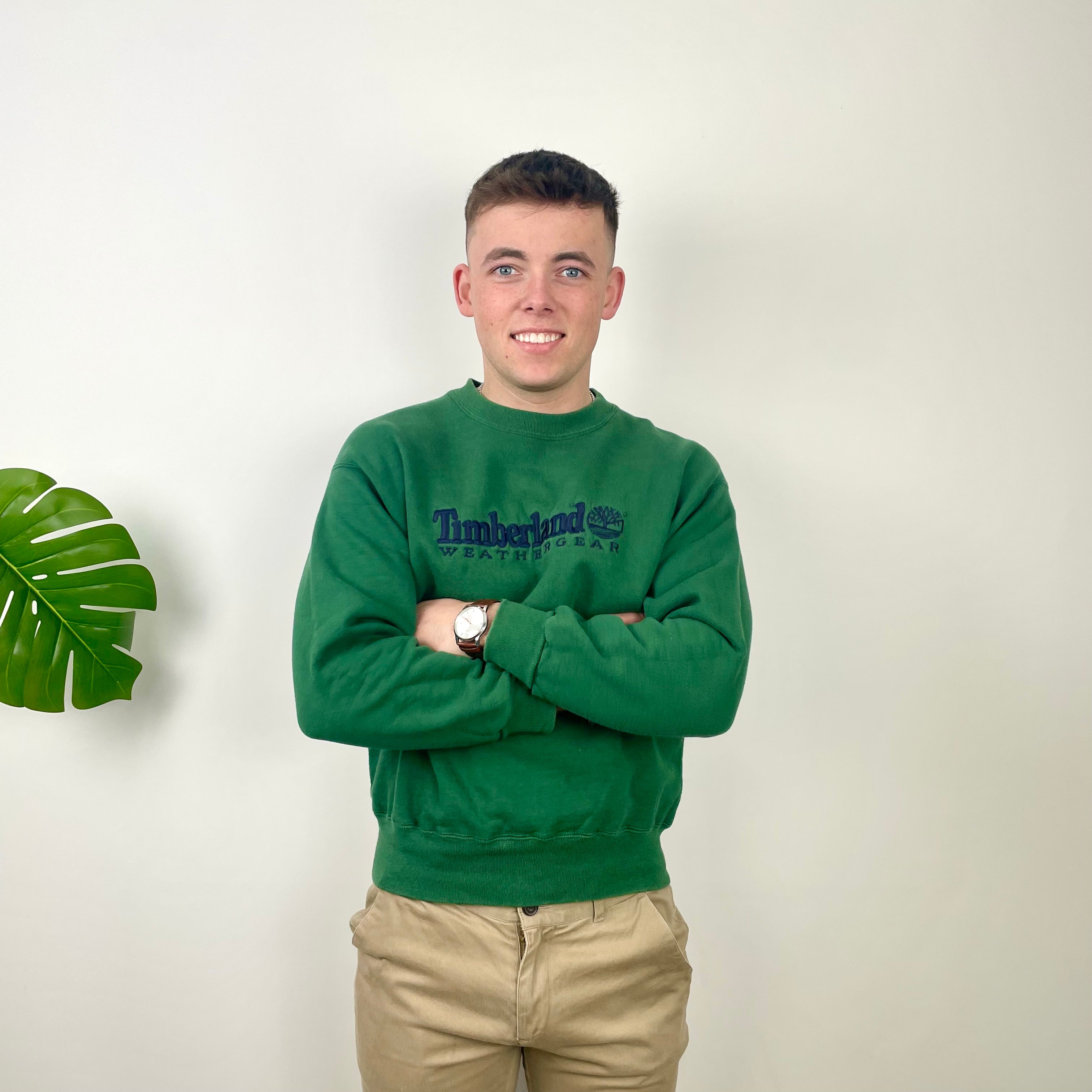 Timberland Green Embroidered Spell Out Sweatshirt (M)