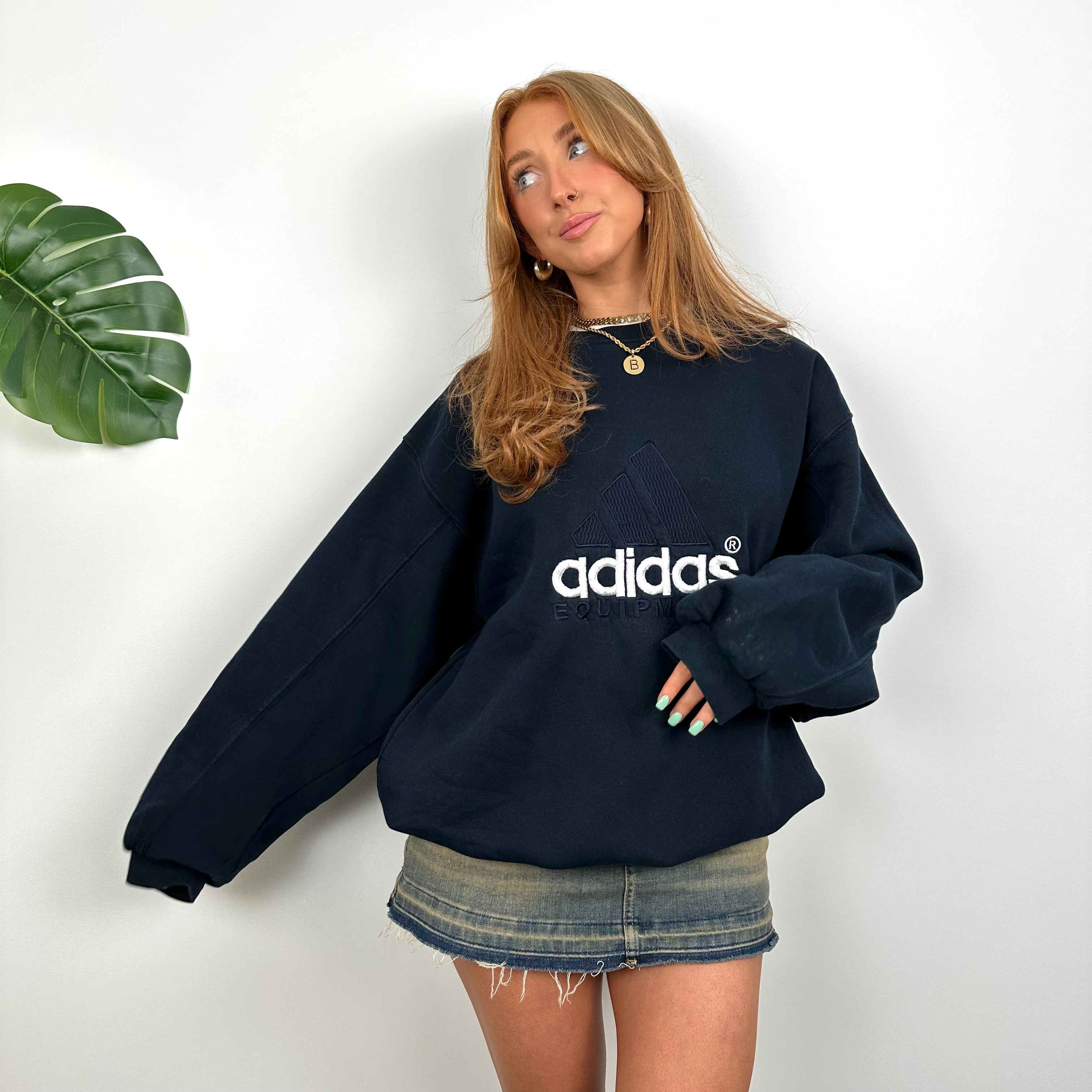 Adidas Equipment RARE Navy Embroidered Spell Out Sweatshirt (L)