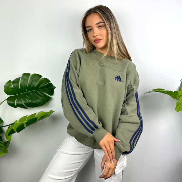 Adidas Khaki Green Embroidered Spell Out Sweatshirt (L)