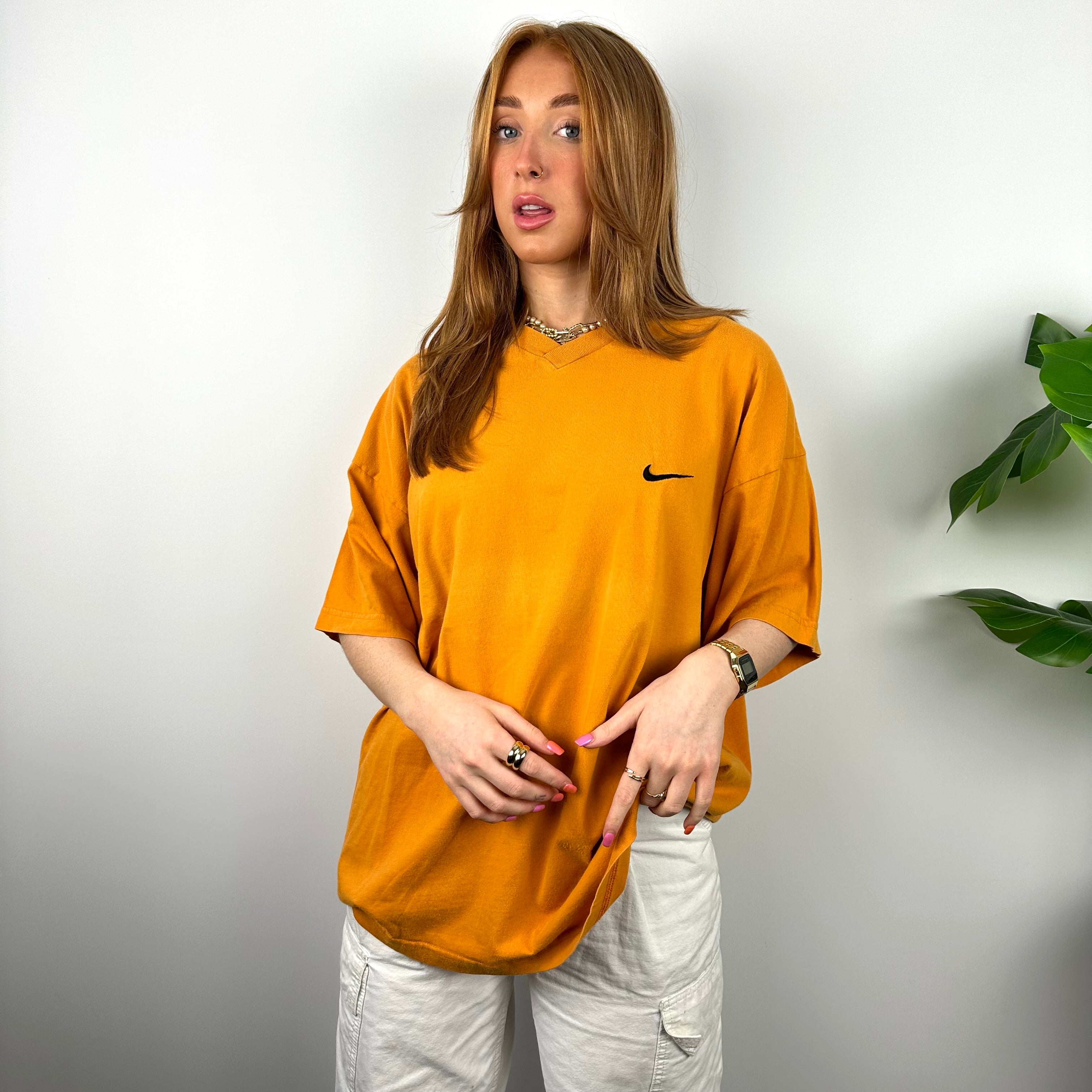 Nike RARE Orange Embroidered Swoosh T Shirt (L)