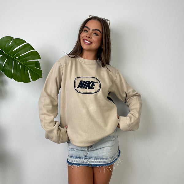 Nike Cream Embroidered Spell Out Sweatshirt (S)