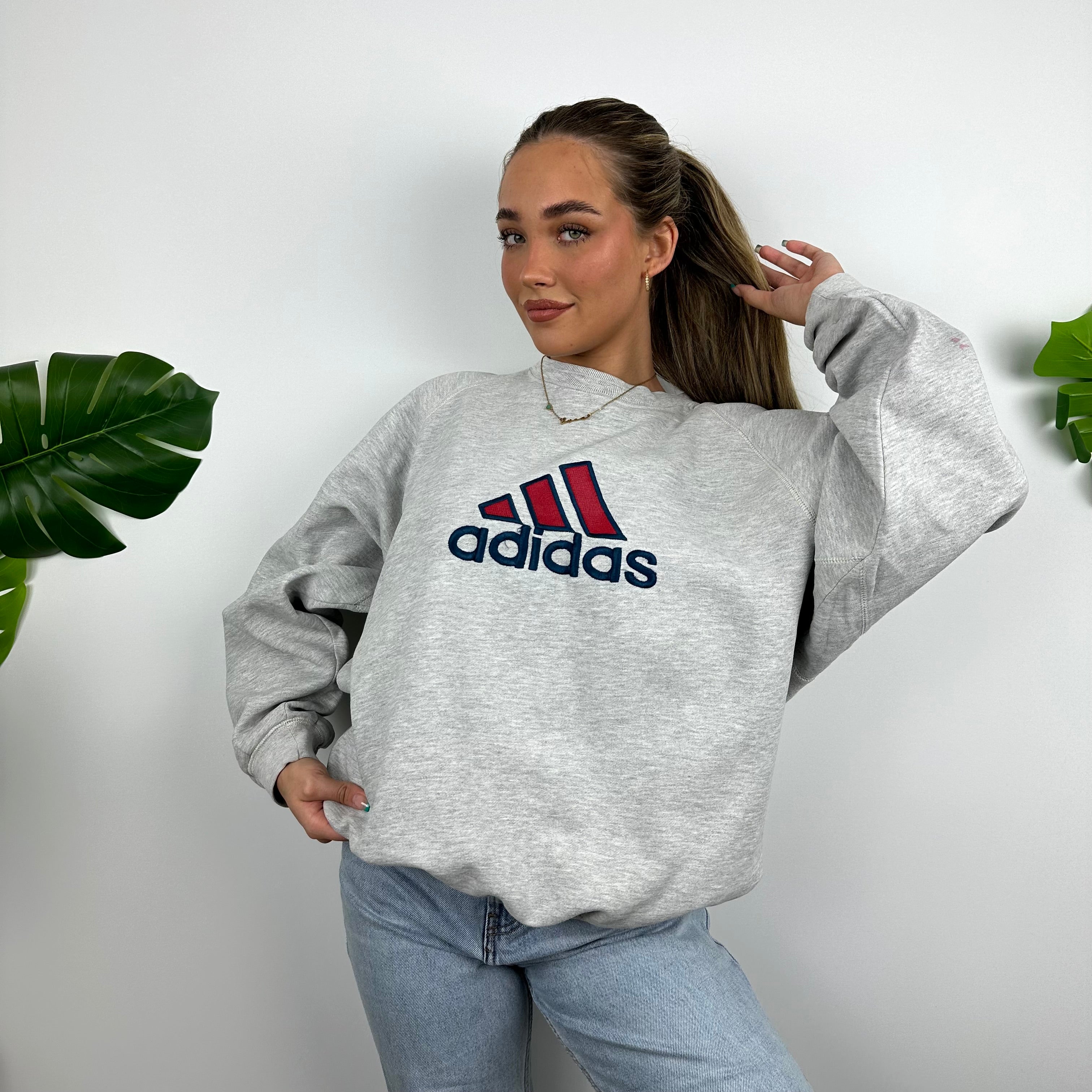 Adidas Grey Embroidered Spell Out Sweatshirt (L)