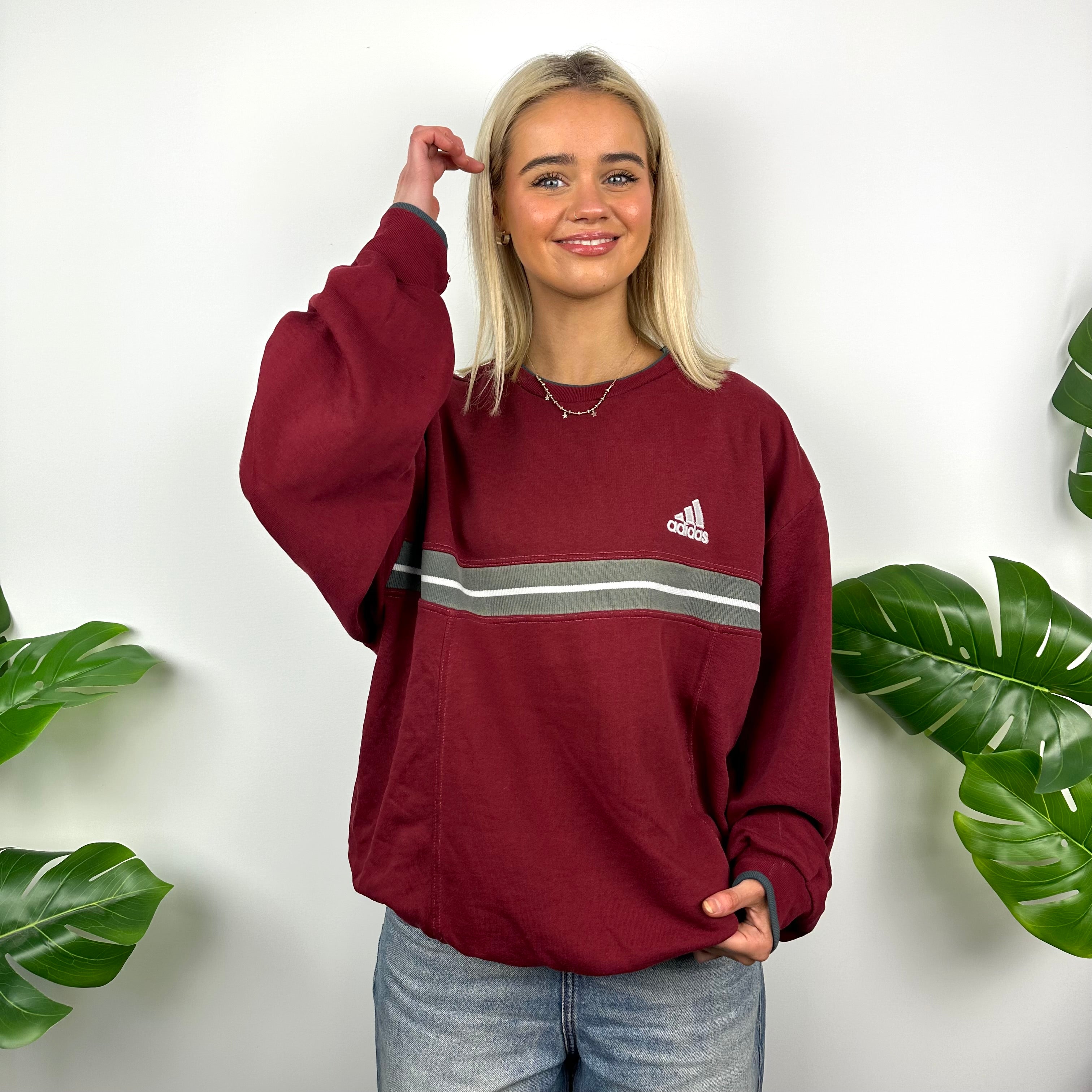 Adidas Red Embroidered Spell Out Sweatshirt (M)