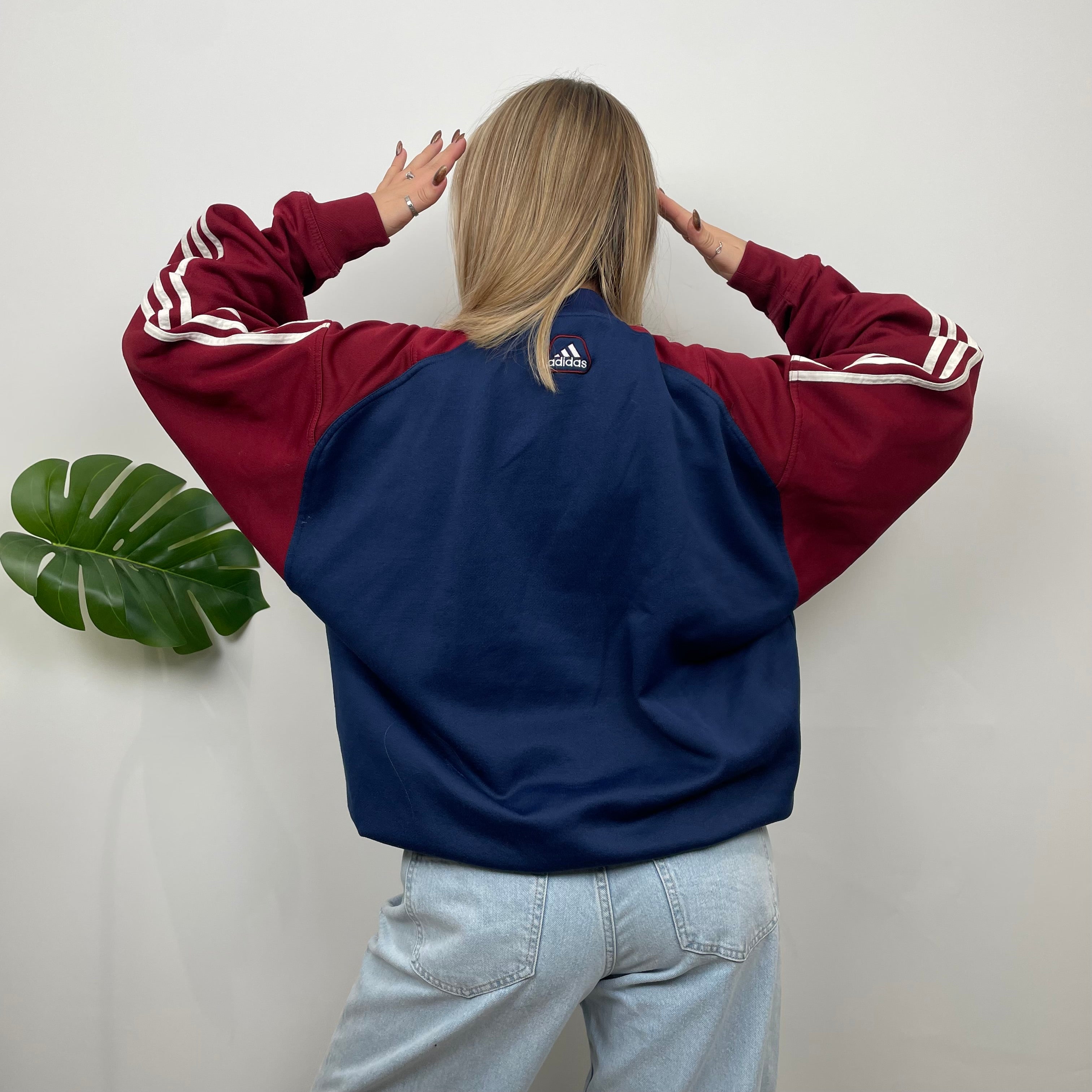 Adidas RARE Red and Navy Embroidered Spell Out Sweatshirt (L)