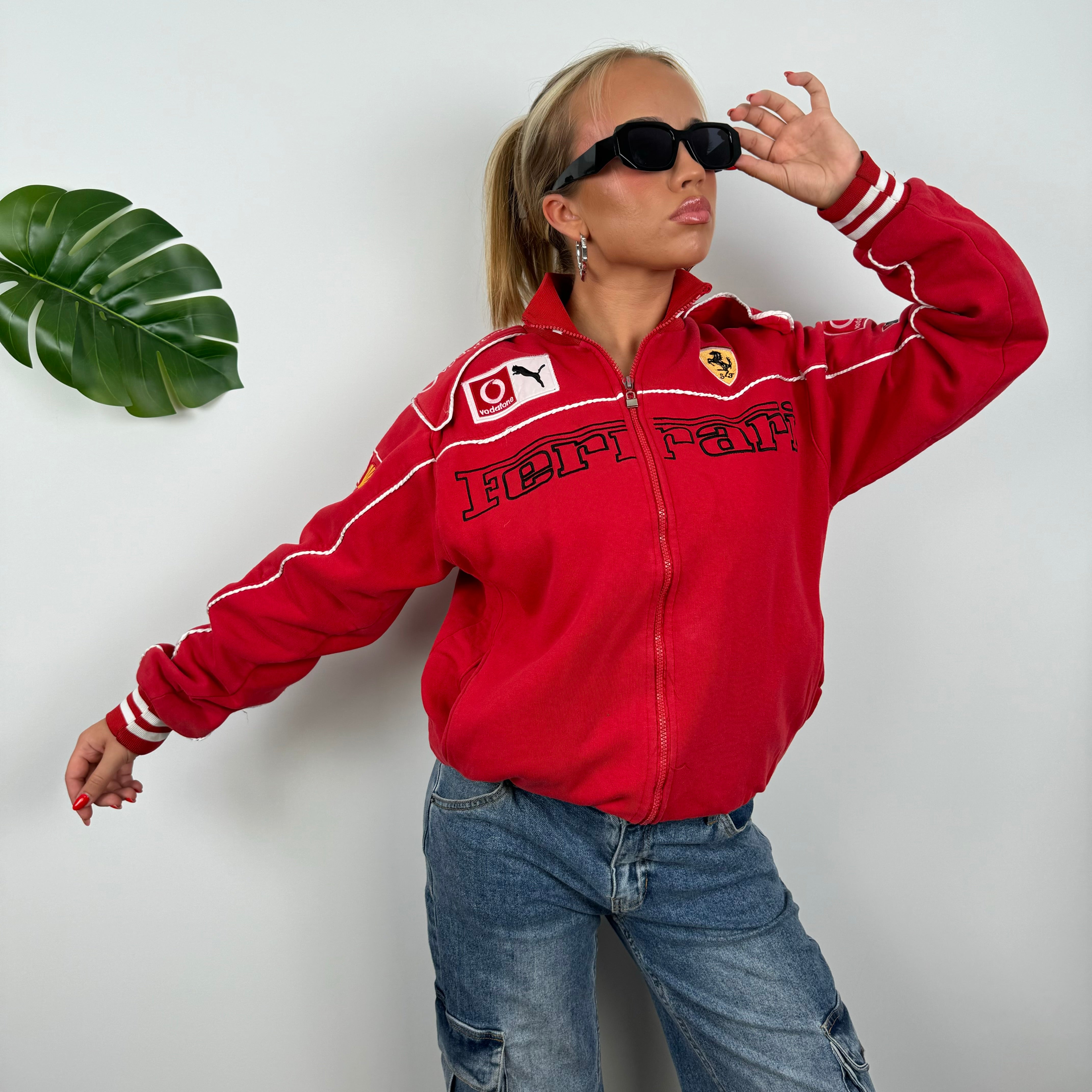 Ferrari Racing RARE Red Embroidered Spell Out Zip Up Jacket (M)