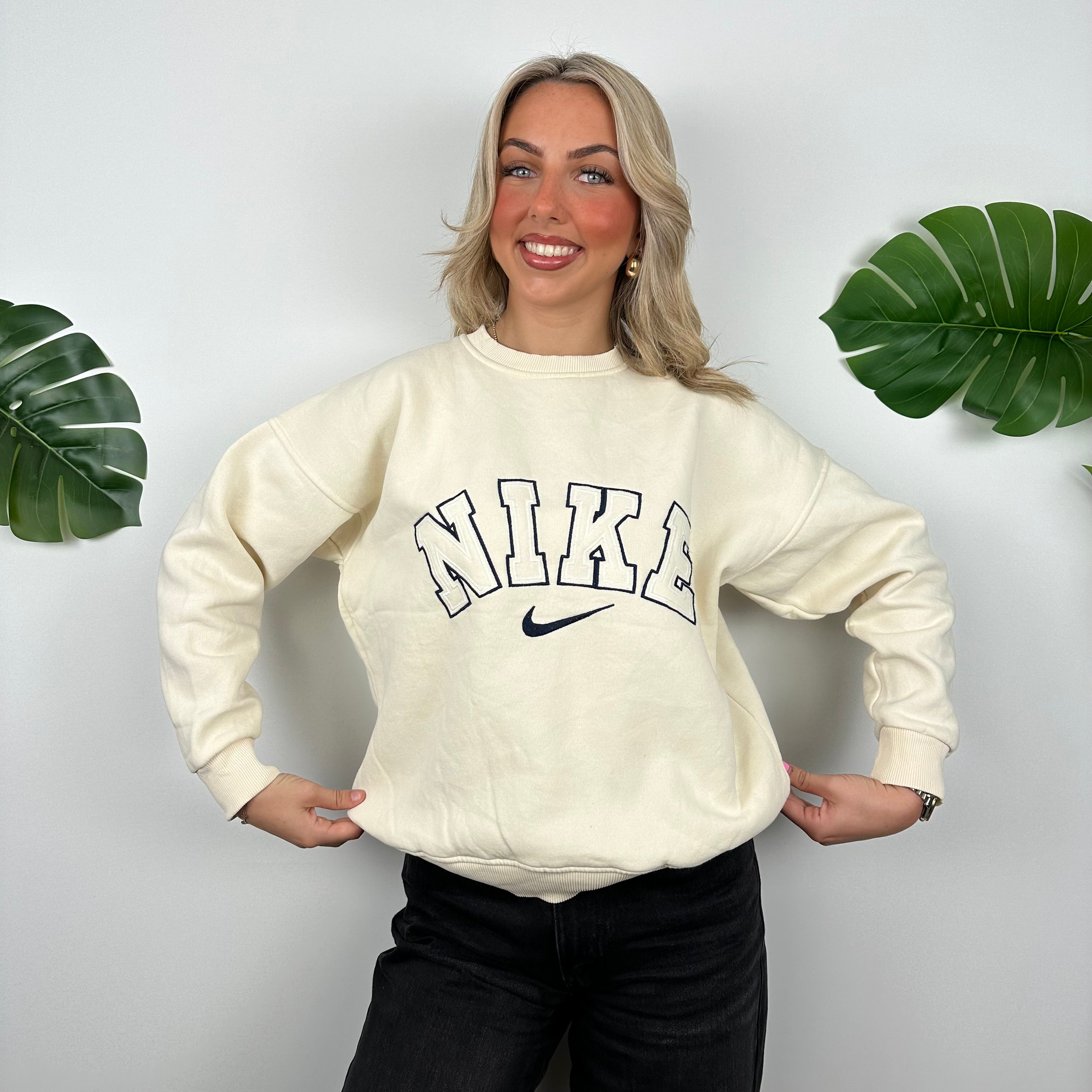 Nike Cream Embroidered Spell Out Sweatshirt (S)