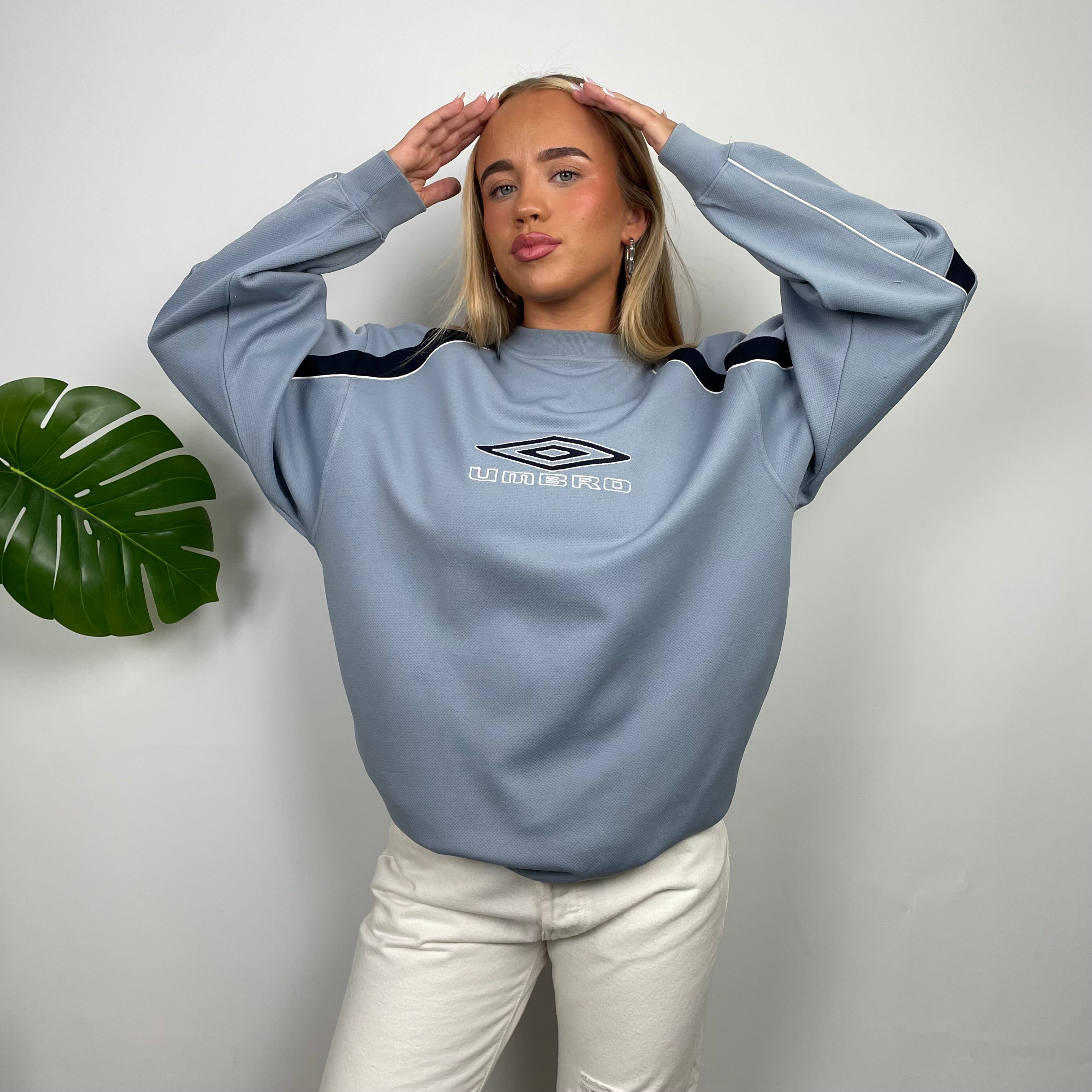 Umbro RARE Baby Blue Embroidered Spell Out Sweatshirt (L)