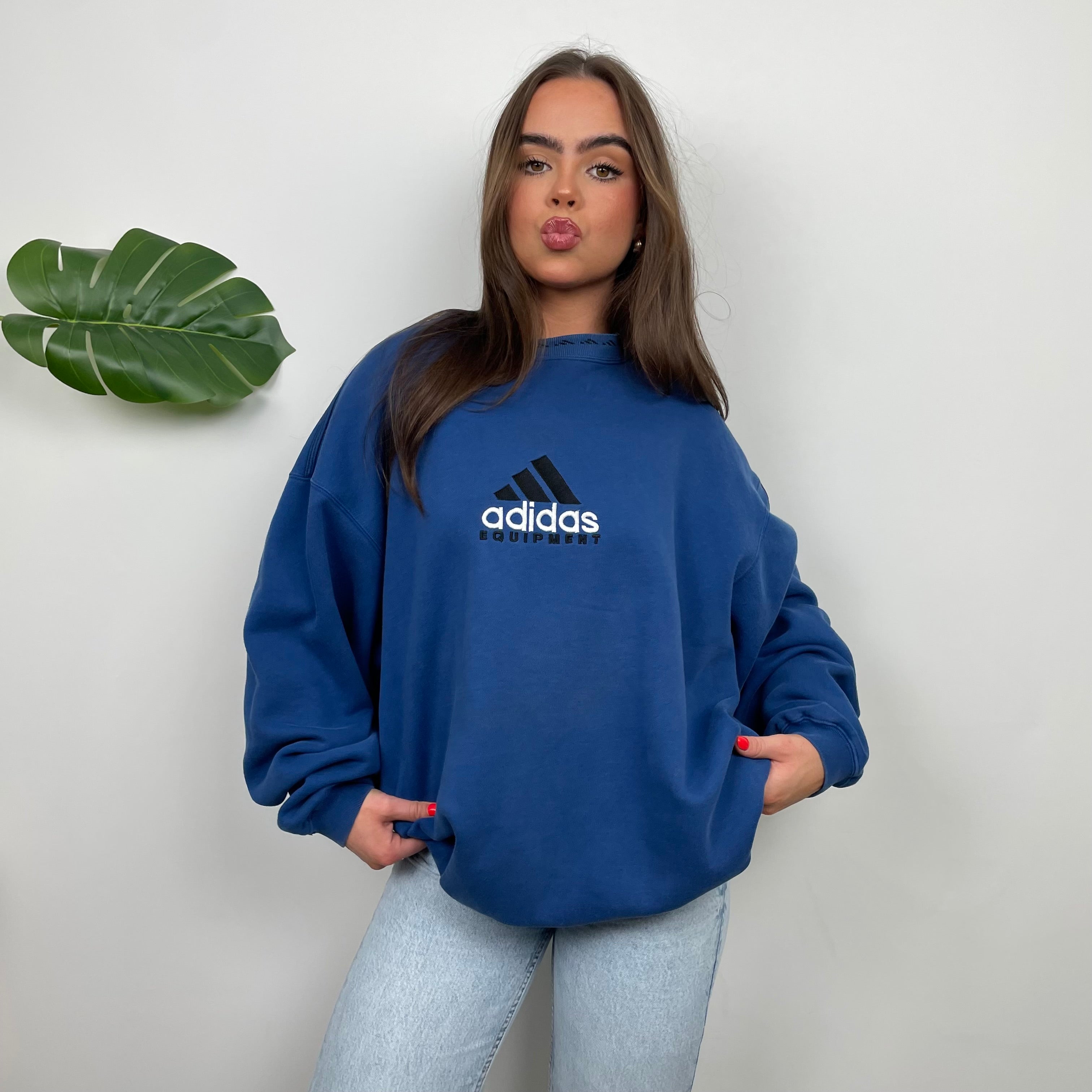 Adidas Equipment Blue Embroidered Spell Out Sweatshirt (XL)