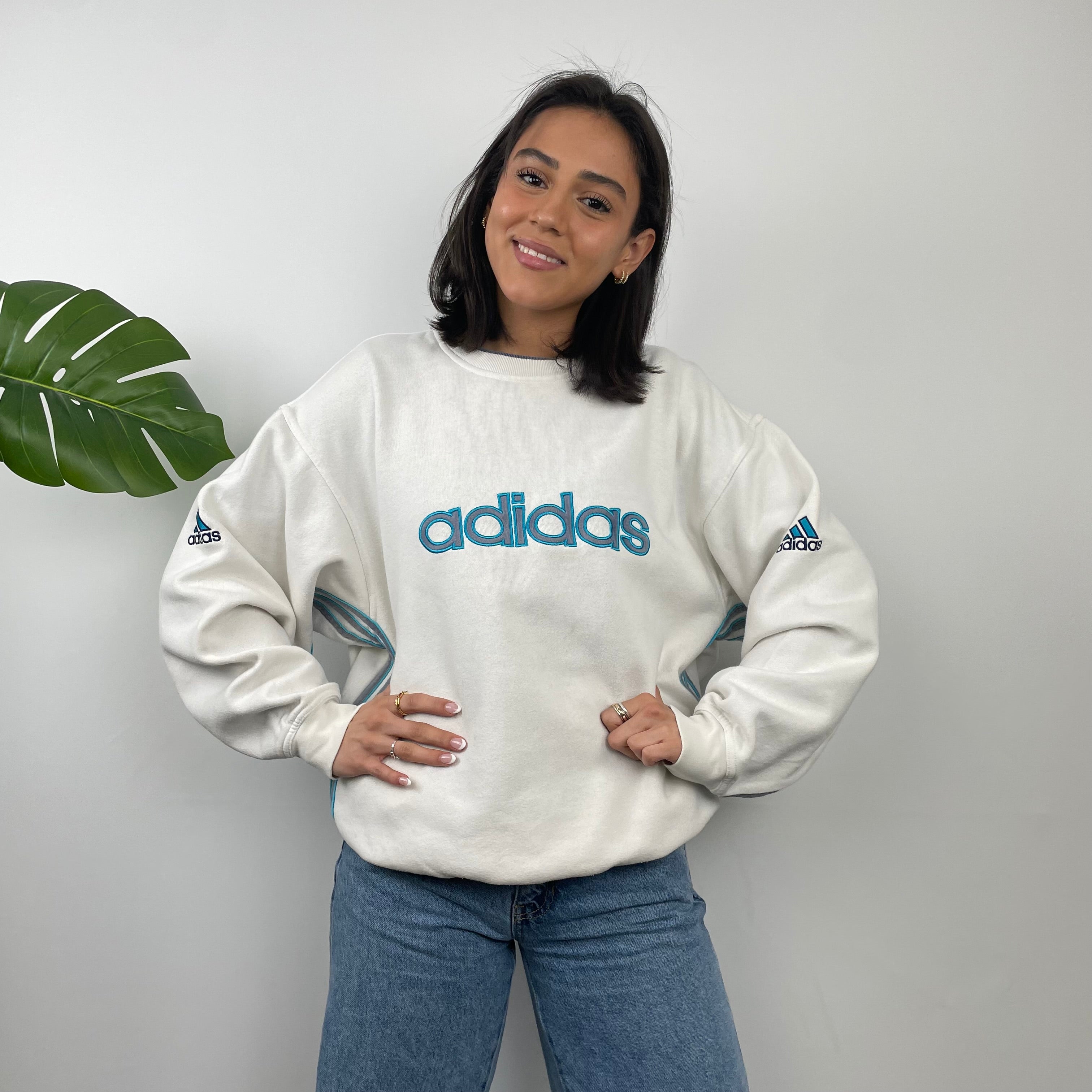 Adidas White Embroidered Spell Out Sweatshirt (M)
