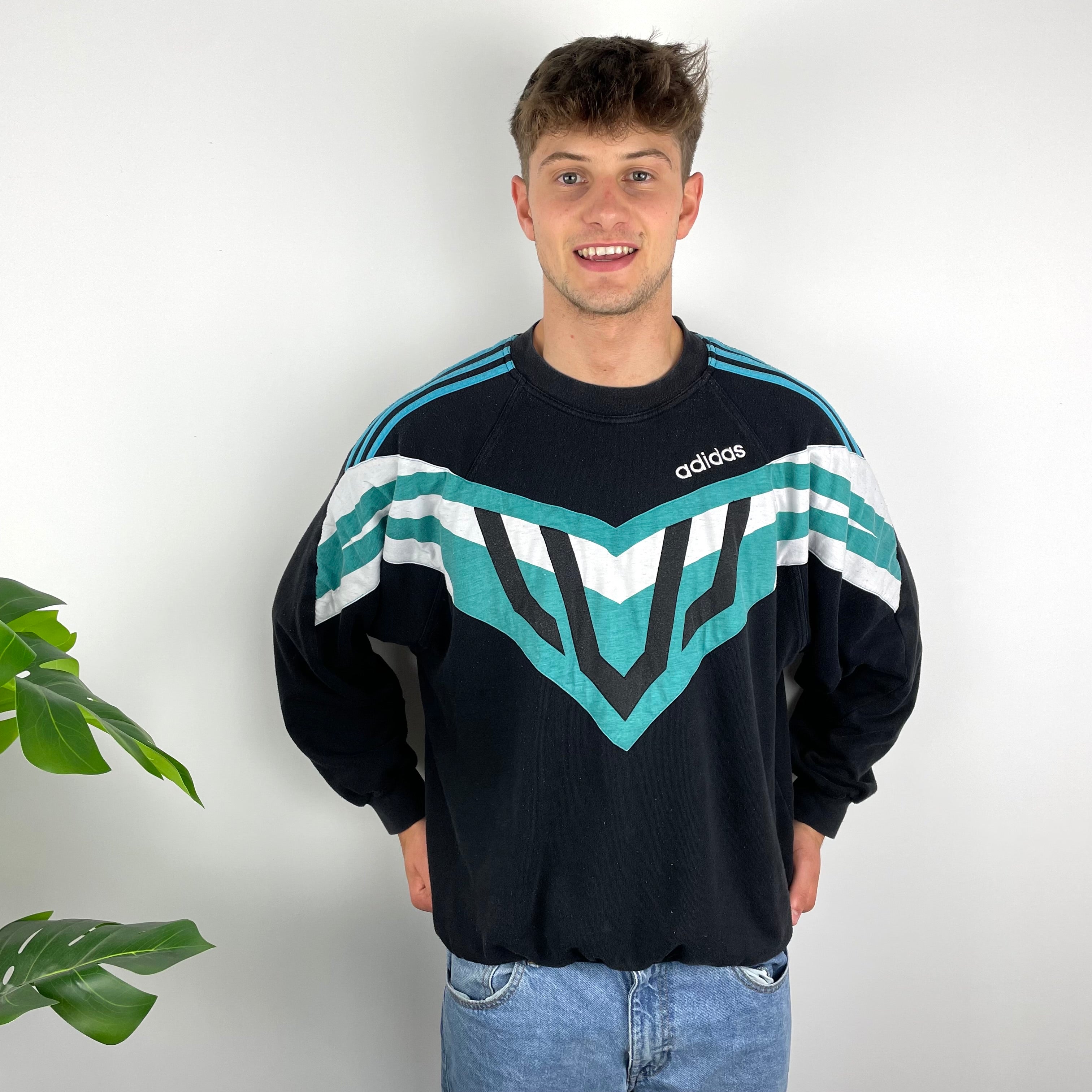Adidas RARE Black Embroidered Spell Out Sweatshirt (L)