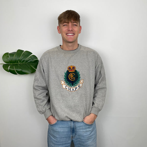 Chaps Ralph Lauren Grey Embroidered Spell Out Sweatshirt (L)