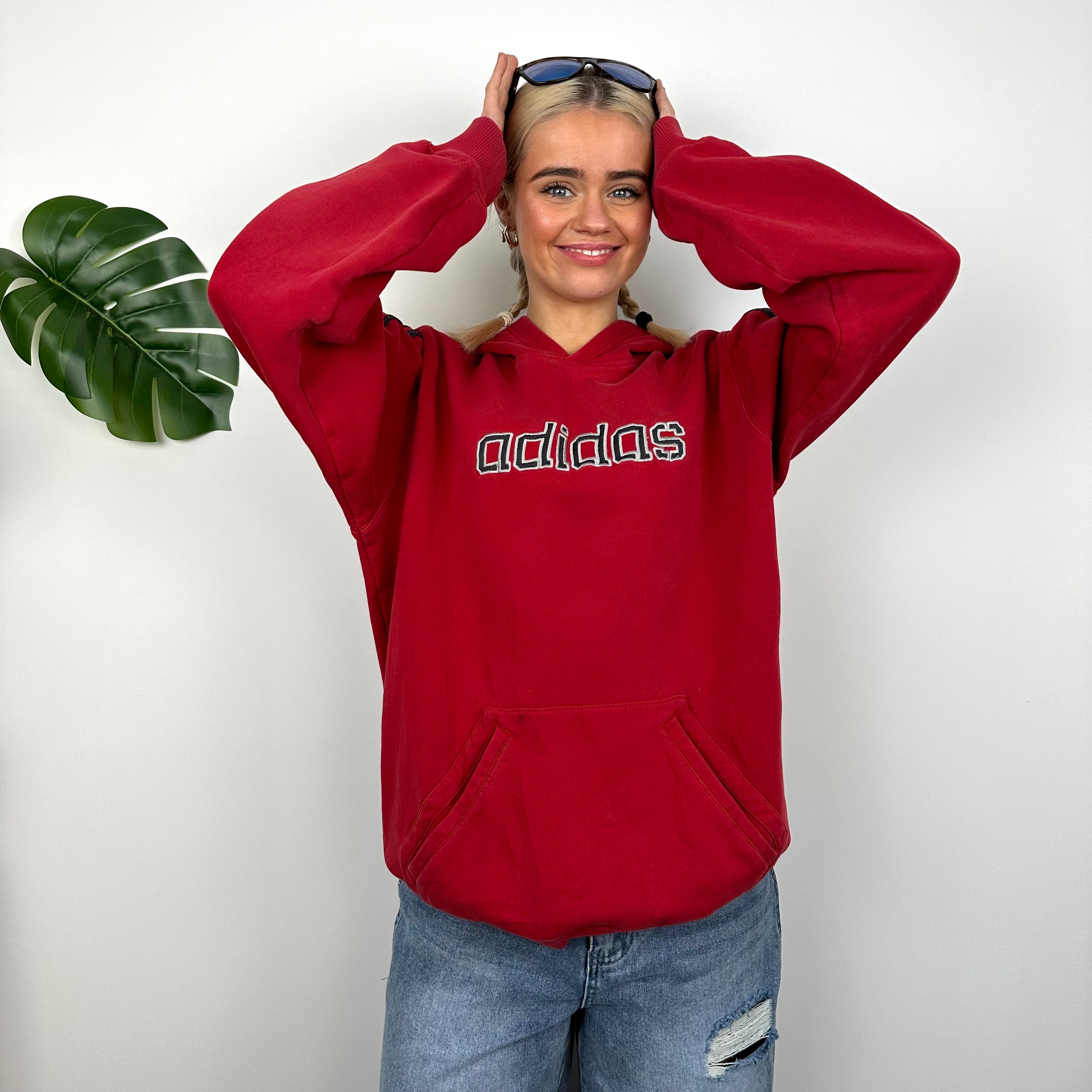 Adidas Red Embroidered Spell Out Hoodie (M)