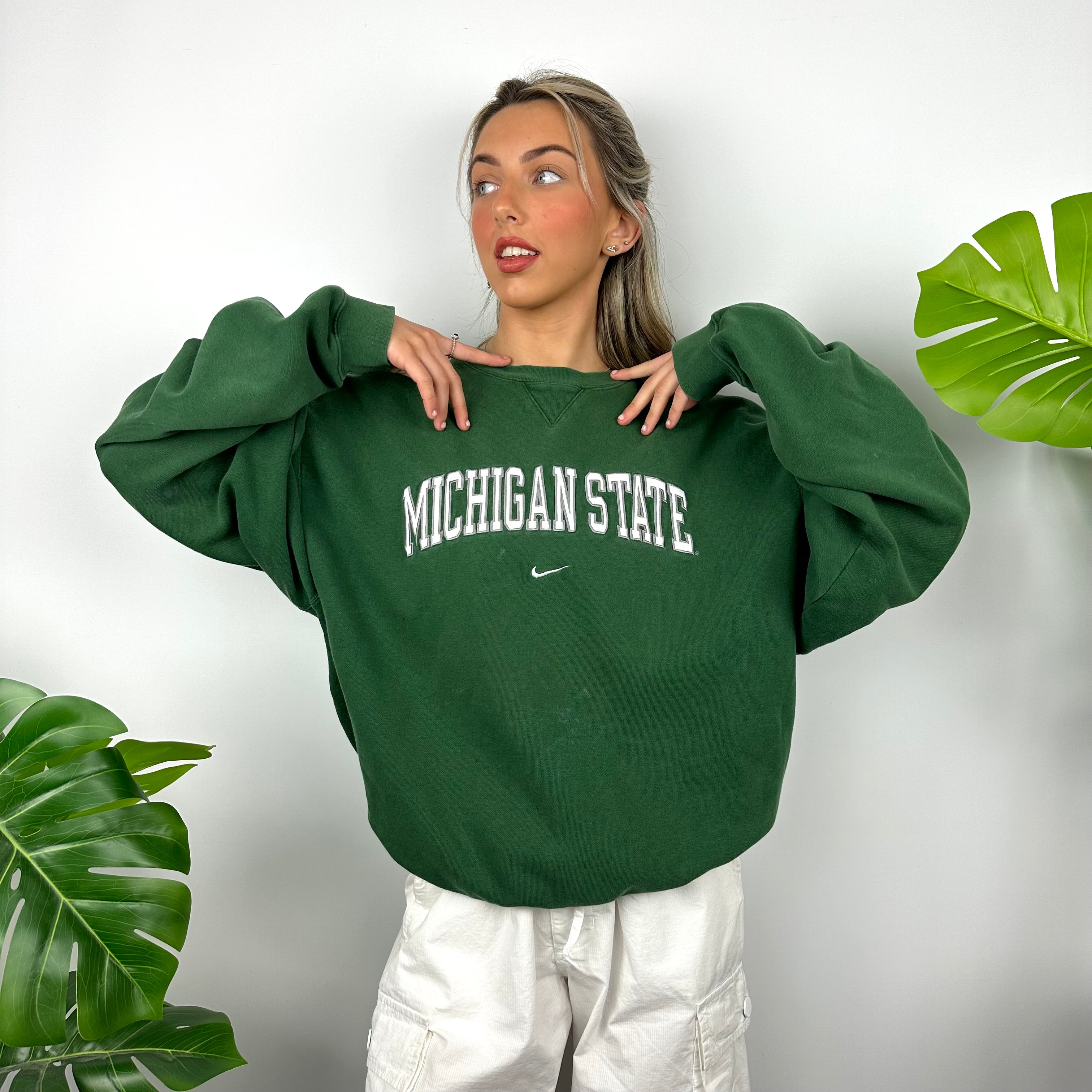 Nike x Michigan State RARE Green Embroidered Spell Out Sweatshirt (L)