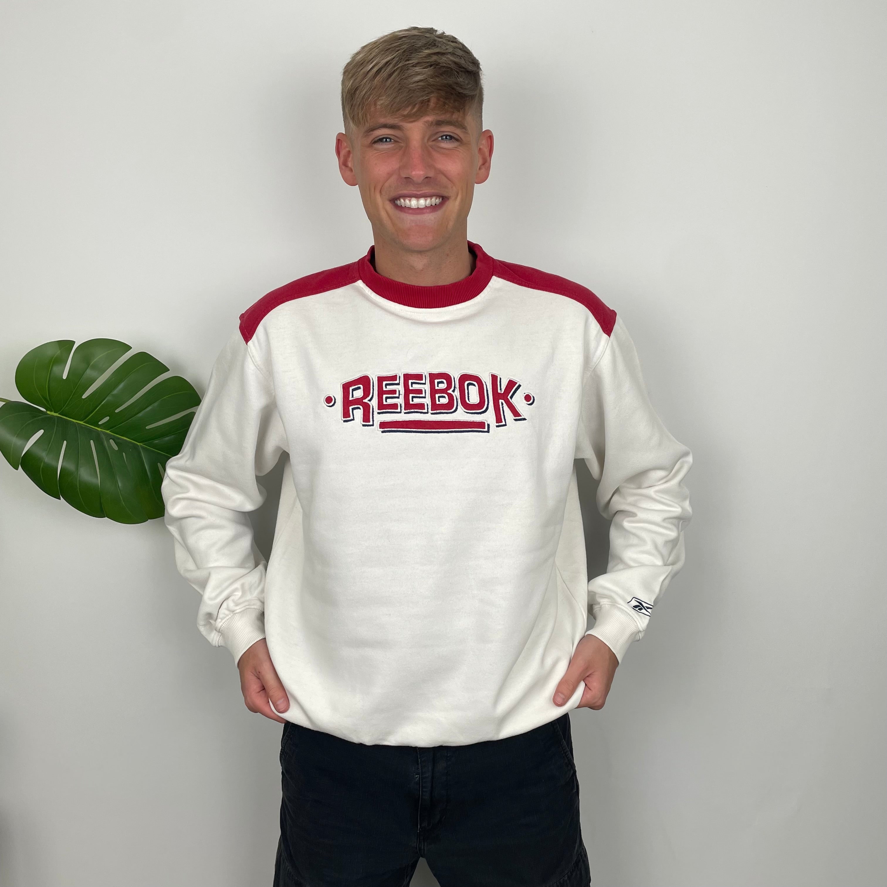 Reebok White Embroidered Spell Out Sweatshirt (L)