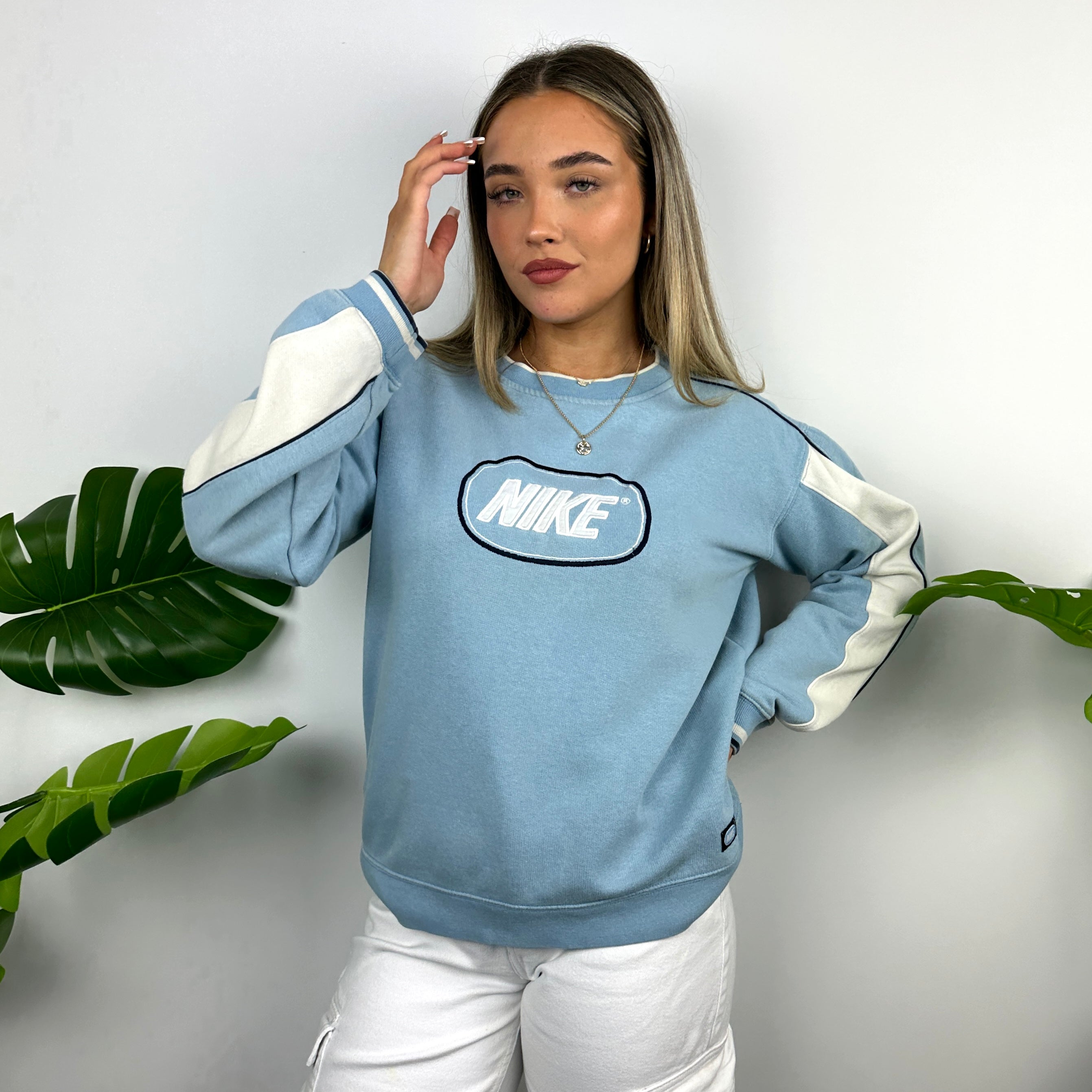 Nike Baby Blue Embroidered Spell Out Sweatshirt (M)