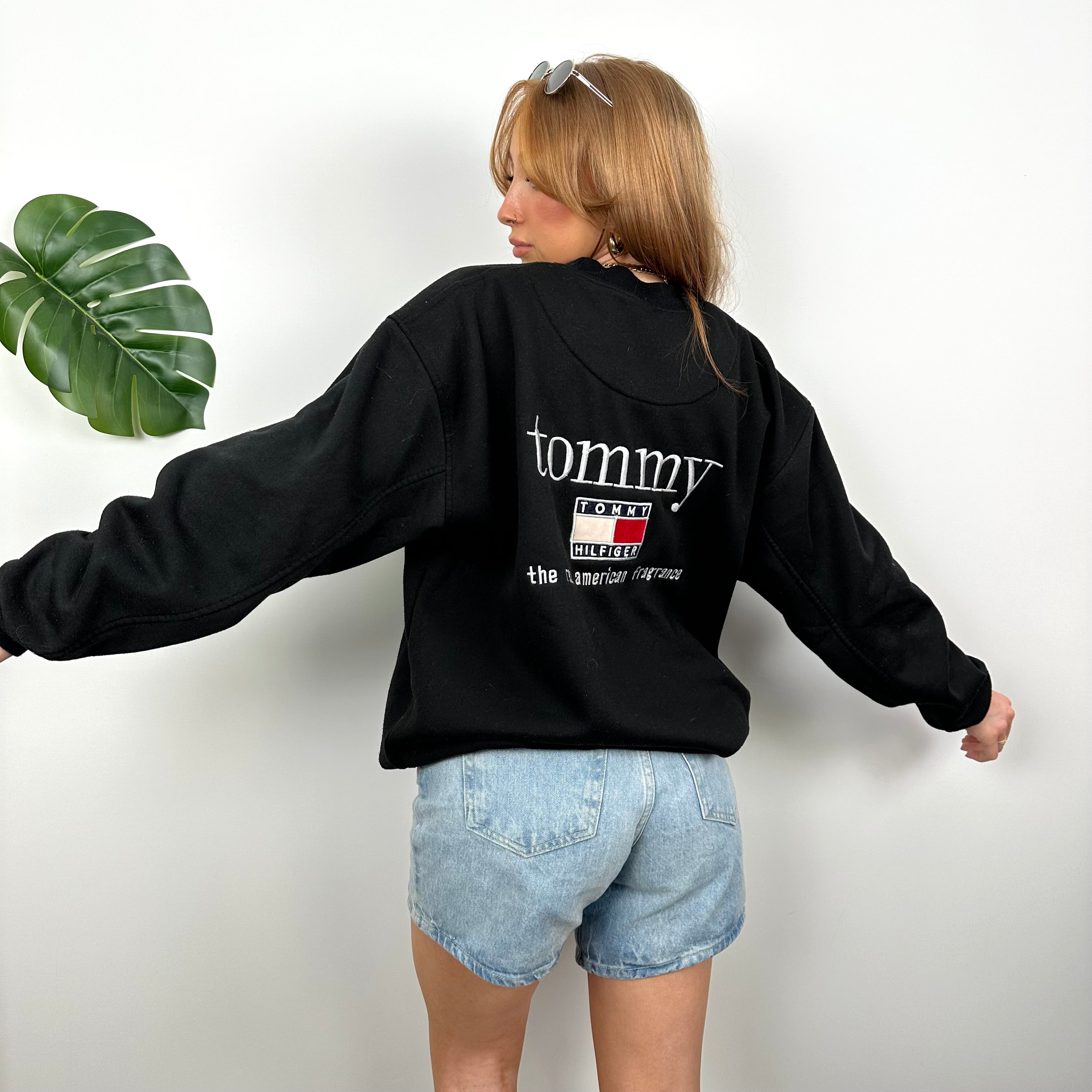 Tommy Hilfiger RARE Black Embroidered Spell Out Sweatshirt (L)