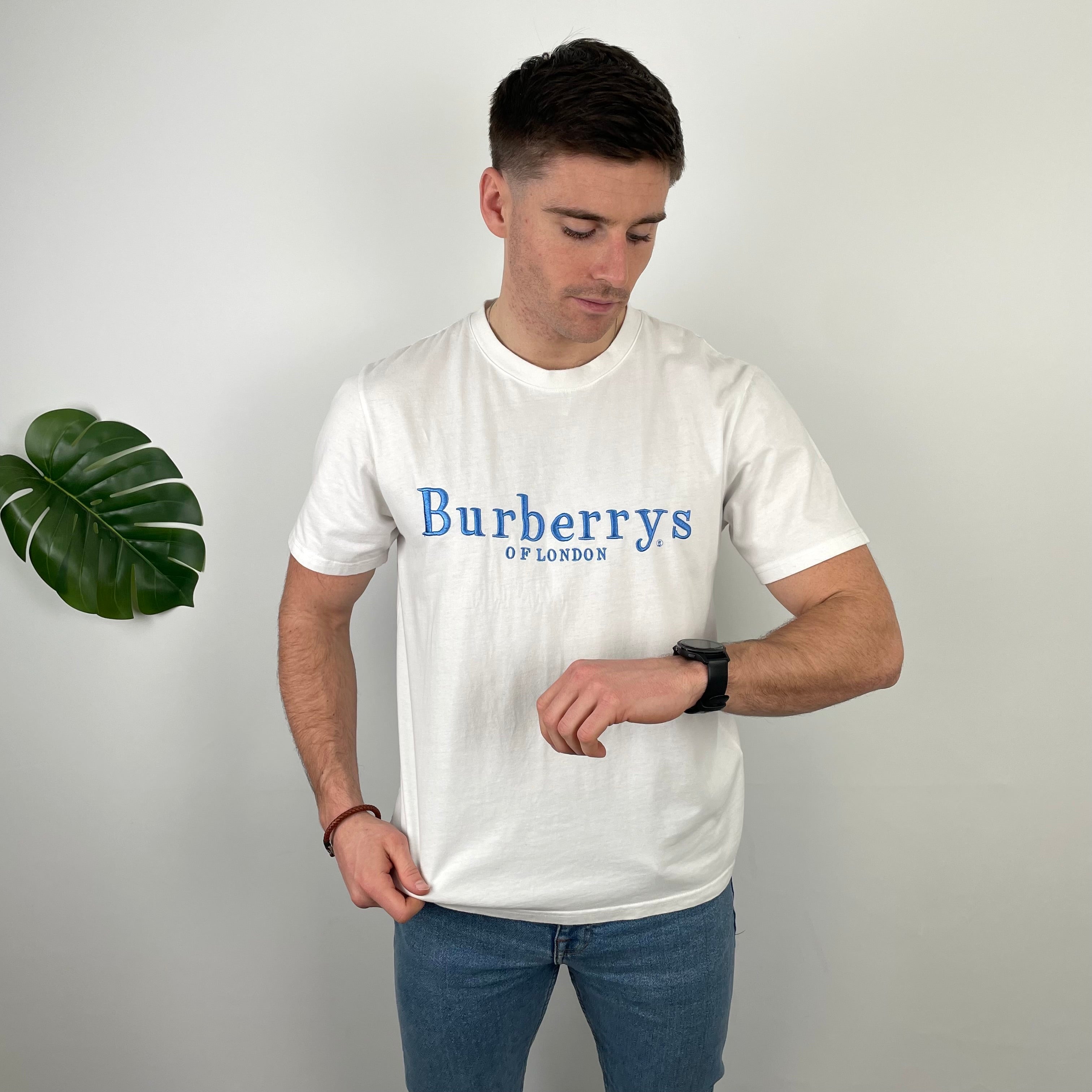 Burberry White Embroidered Spell Out T Shirt (L)