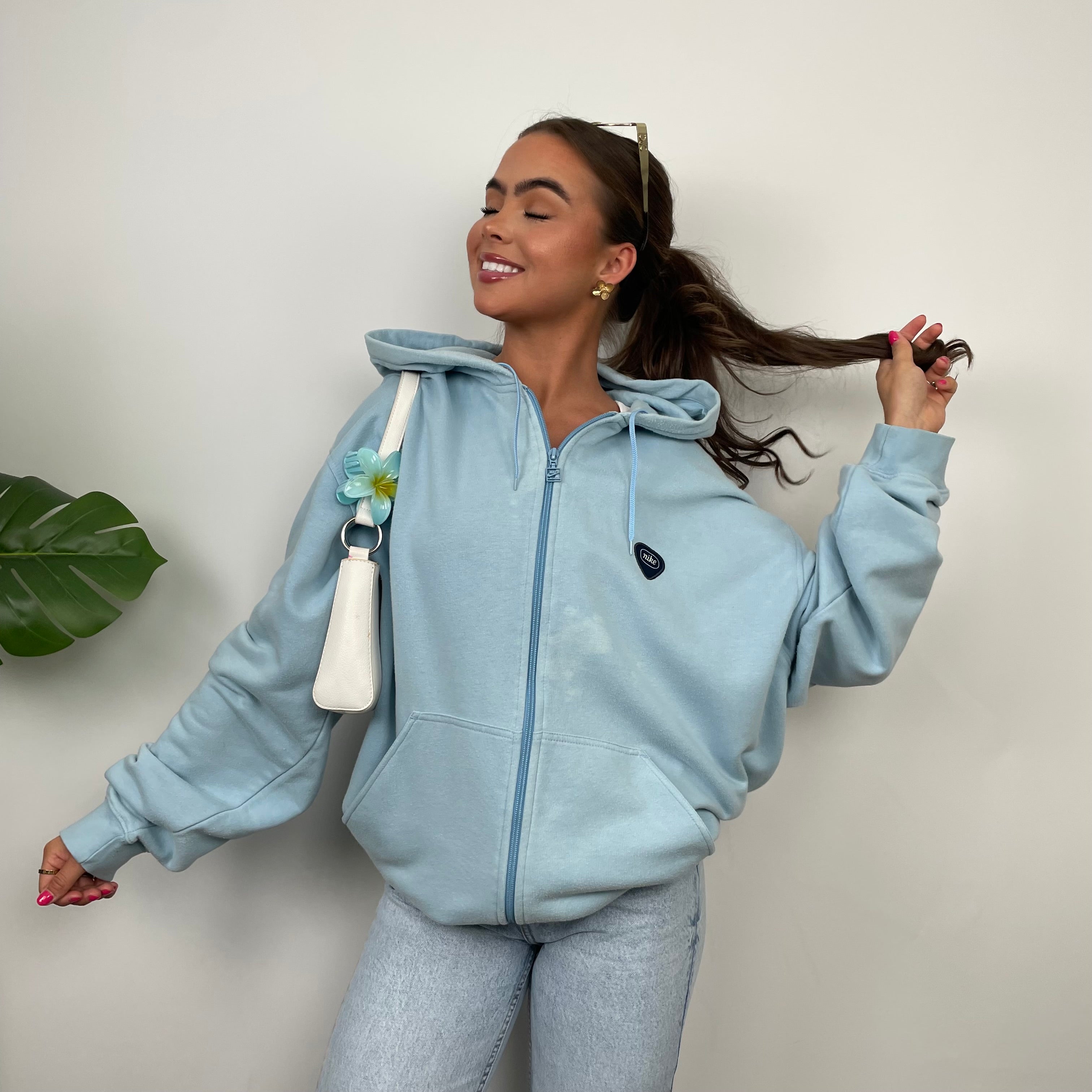 Nike Baby Blue Embroidered Spell Out Zip Up Jacket (XXL)