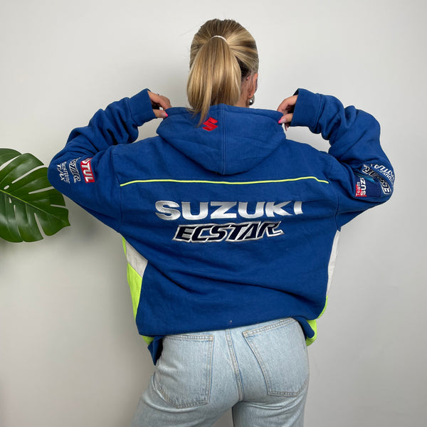 Suzuki Racing Blue Embroidered Spell Out Zip Up Fleece Jacket (XXL)