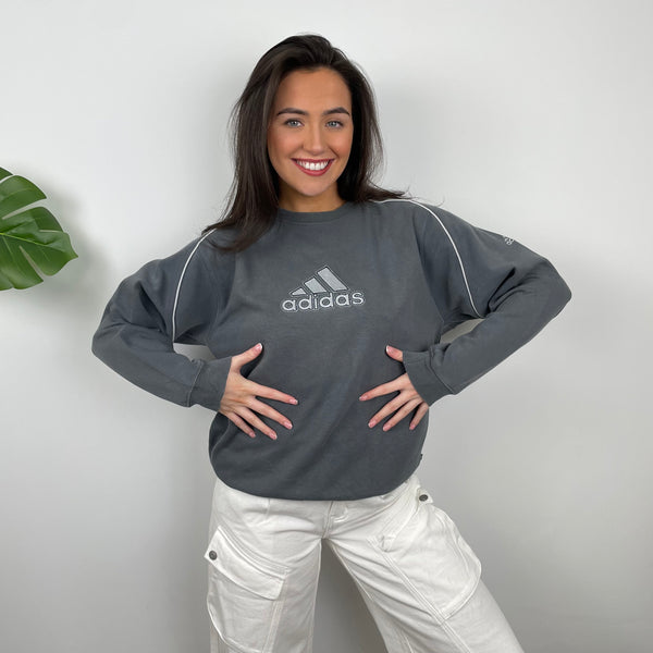Adidas Grey Embroidered Spell Out Sweatshirt (M)
