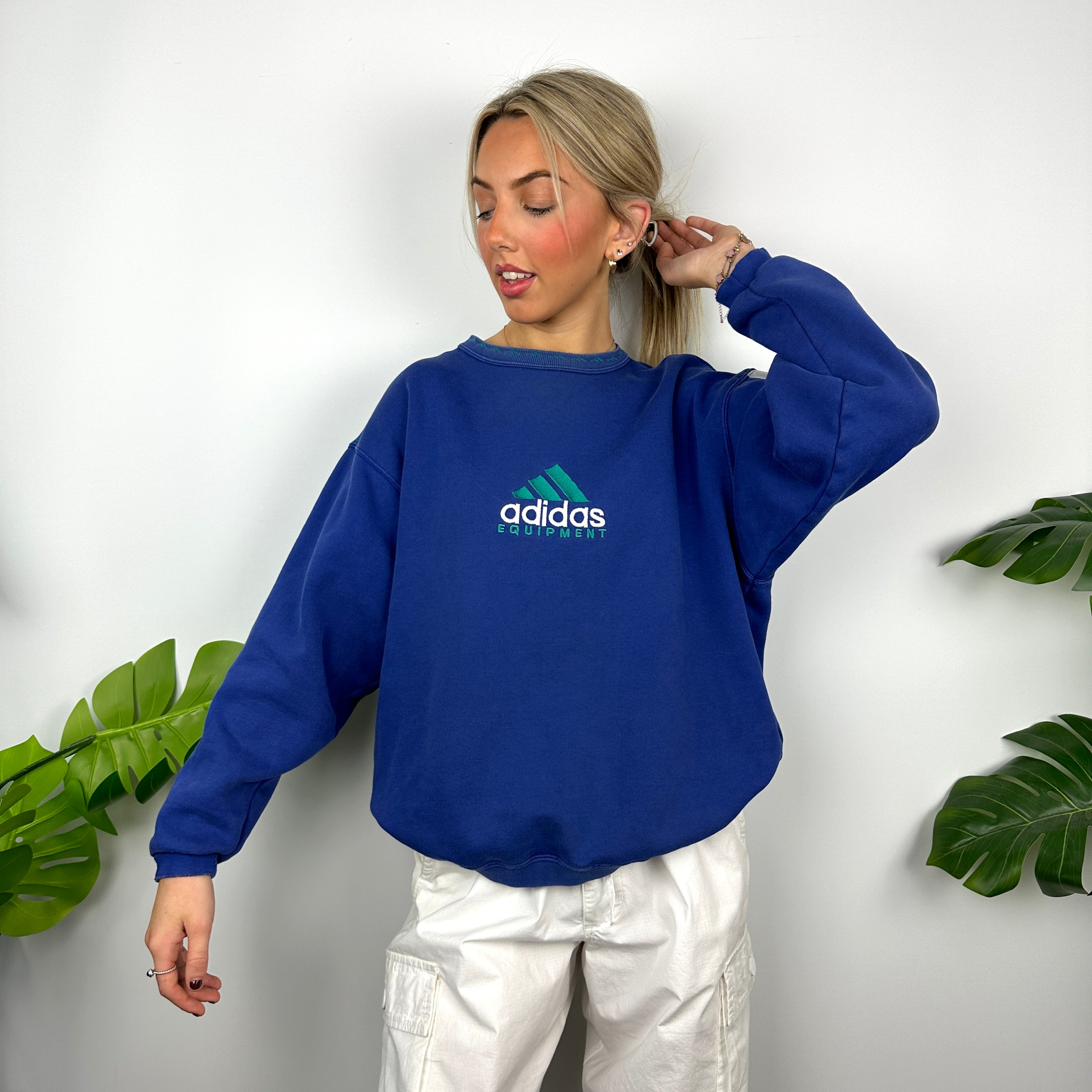 Adidas Equipment RARE Blue Embroidered Spell Out Sweatshirt (M)
