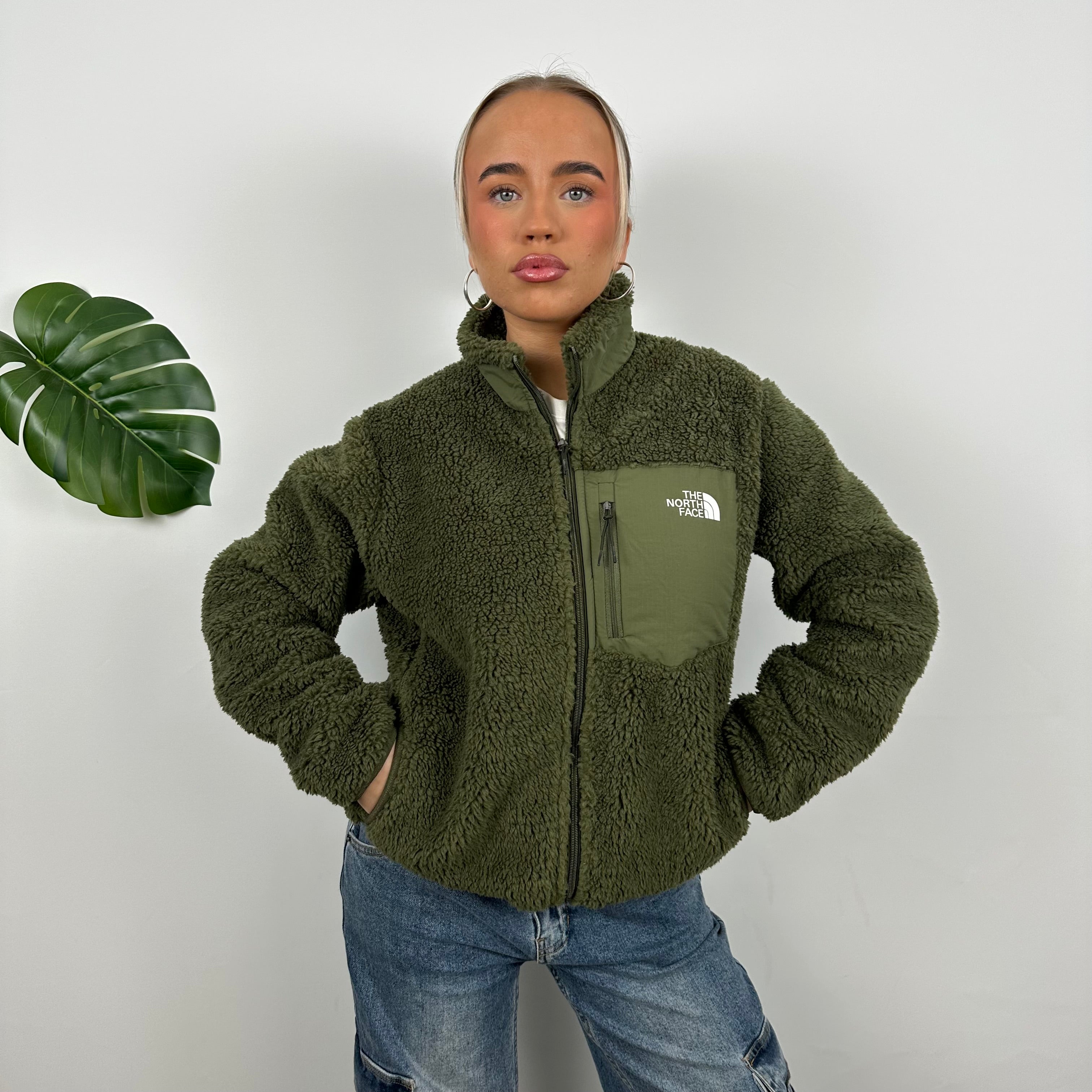 North Face Green Teddy Bear Fleece Zip Up Jacket (M)