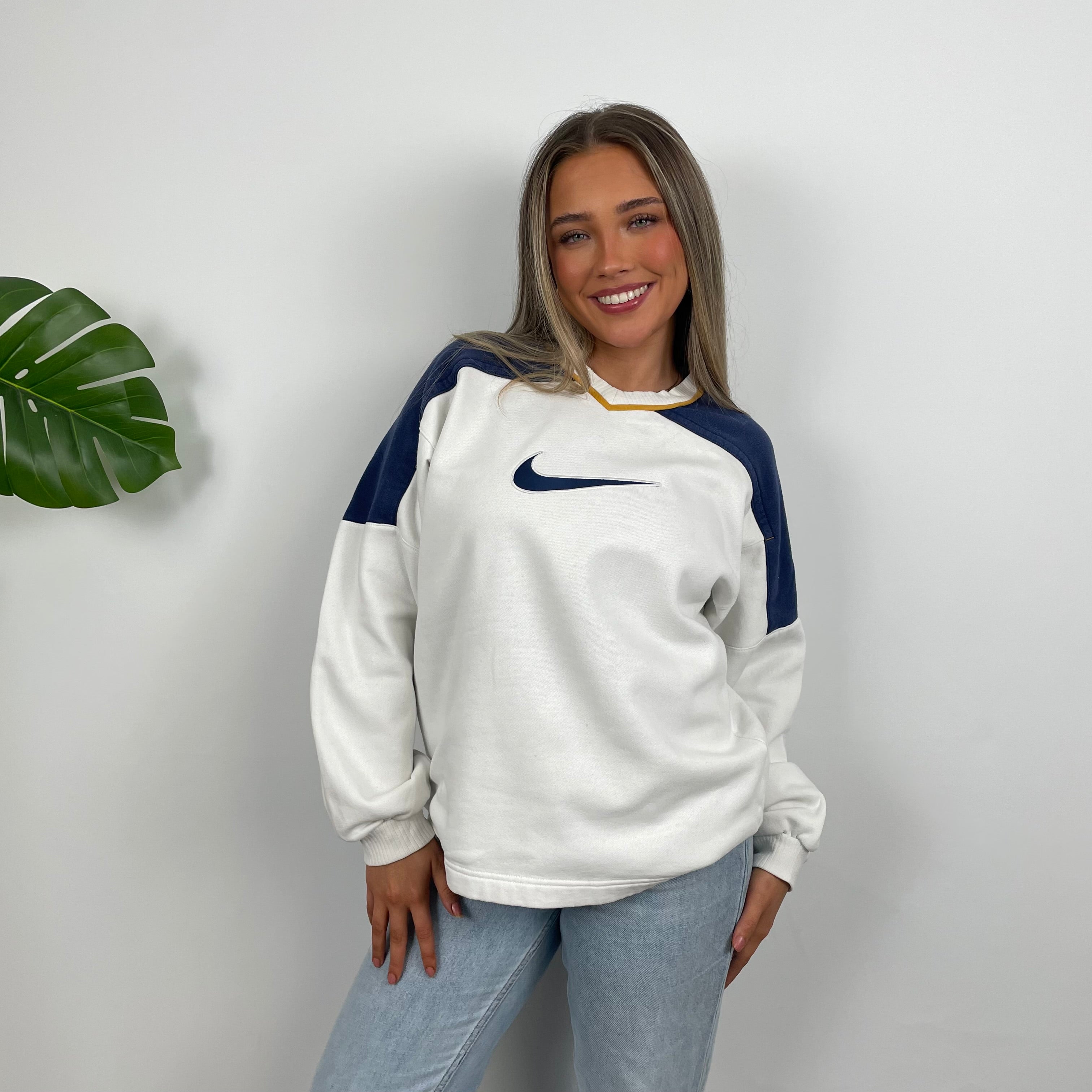 Nike White Embroidered Swoosh Sweatshirt (M)