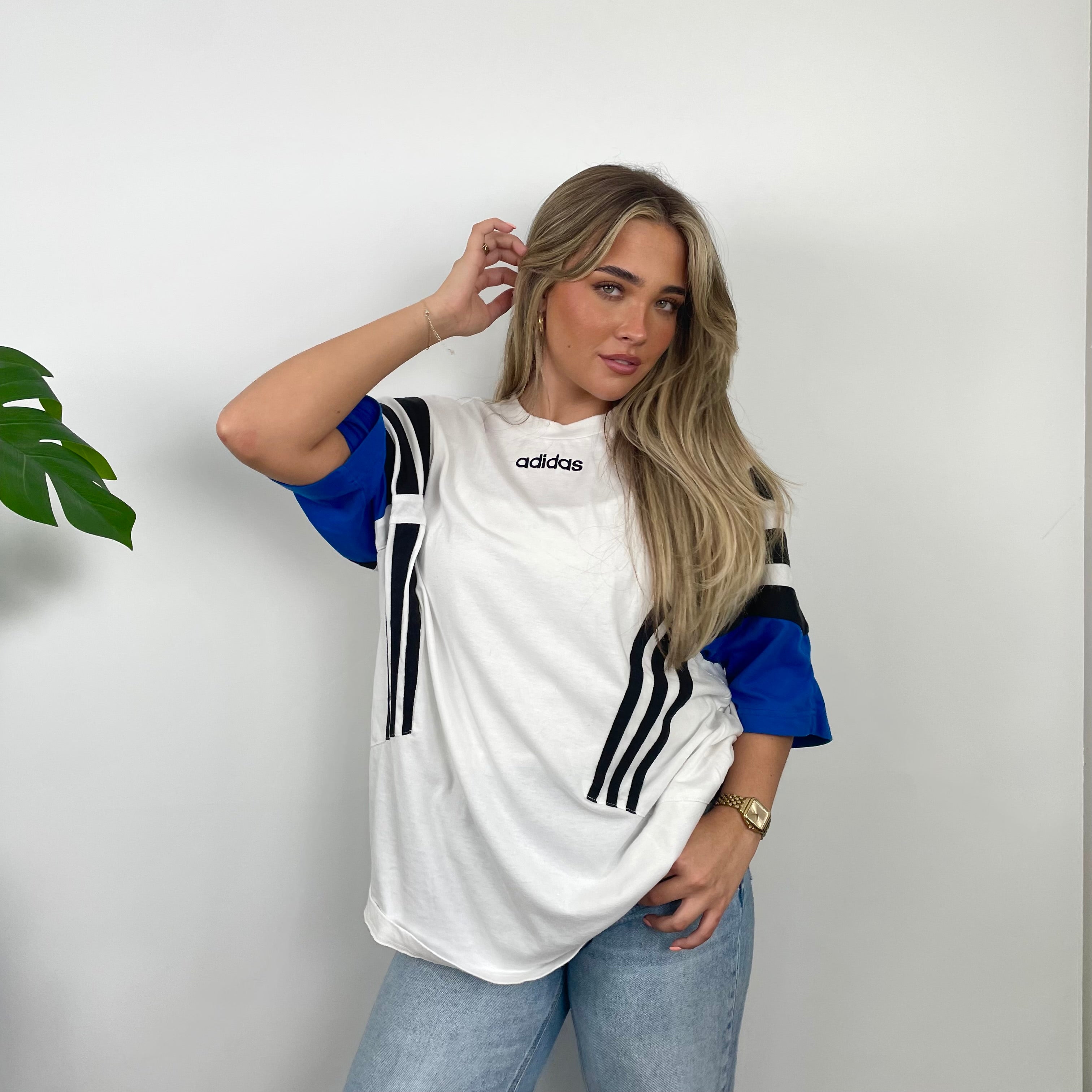 Adidas White Embroidered Spell Out T Shirt (L)