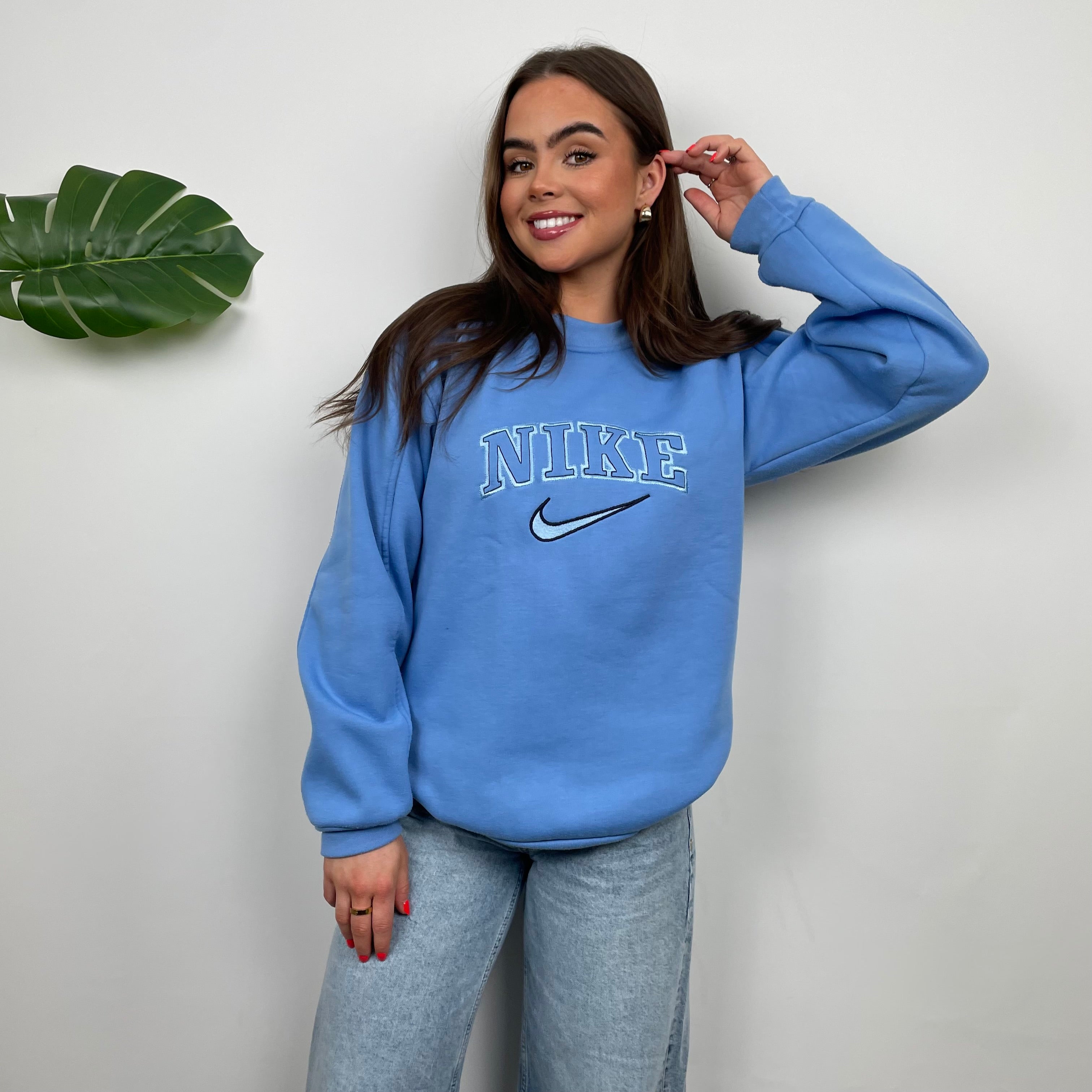 Nike Baby Blue Embroidered Spell Out Sweatshirt (L)