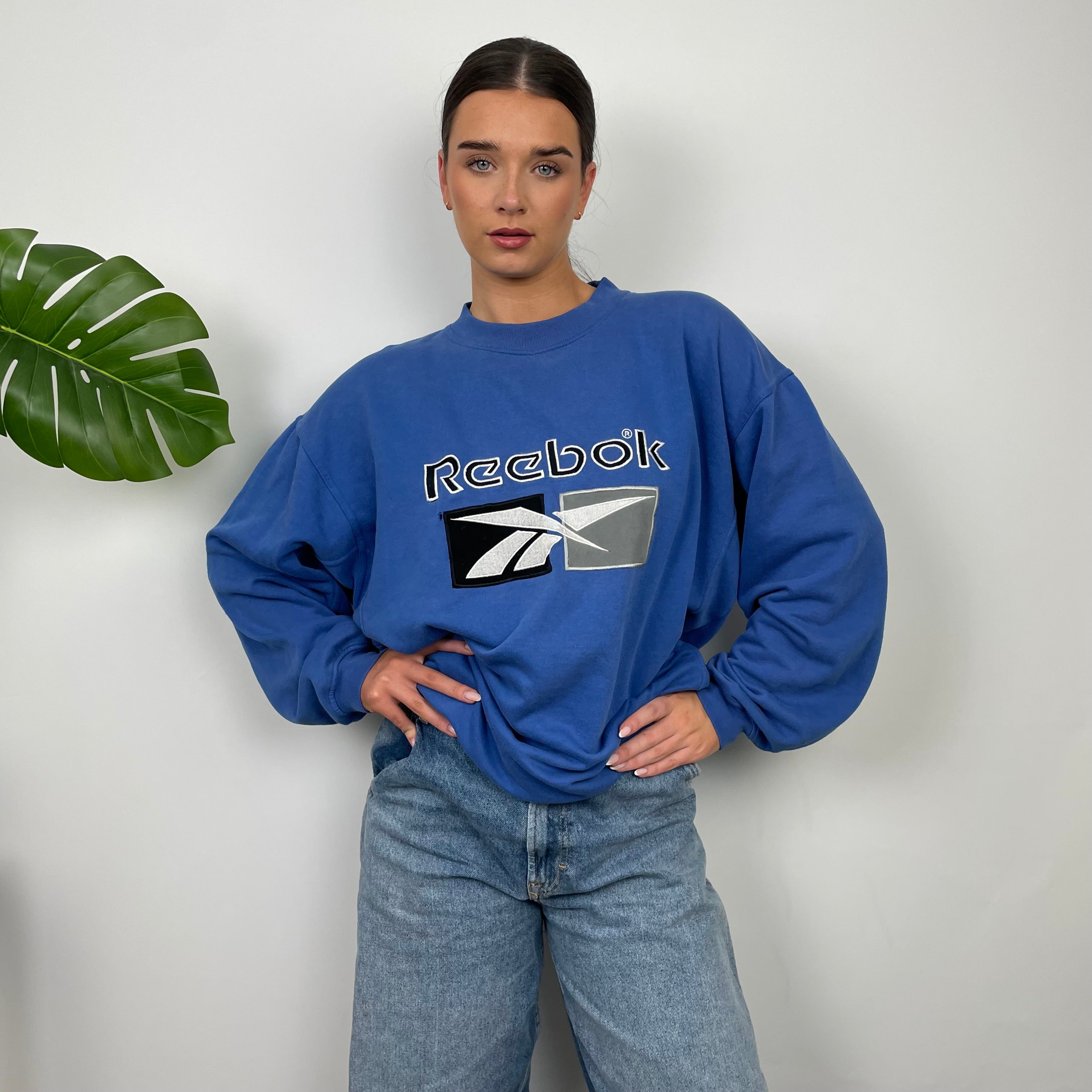 Reebok Blue Embroidered Spell Out Sweatshirt (L)