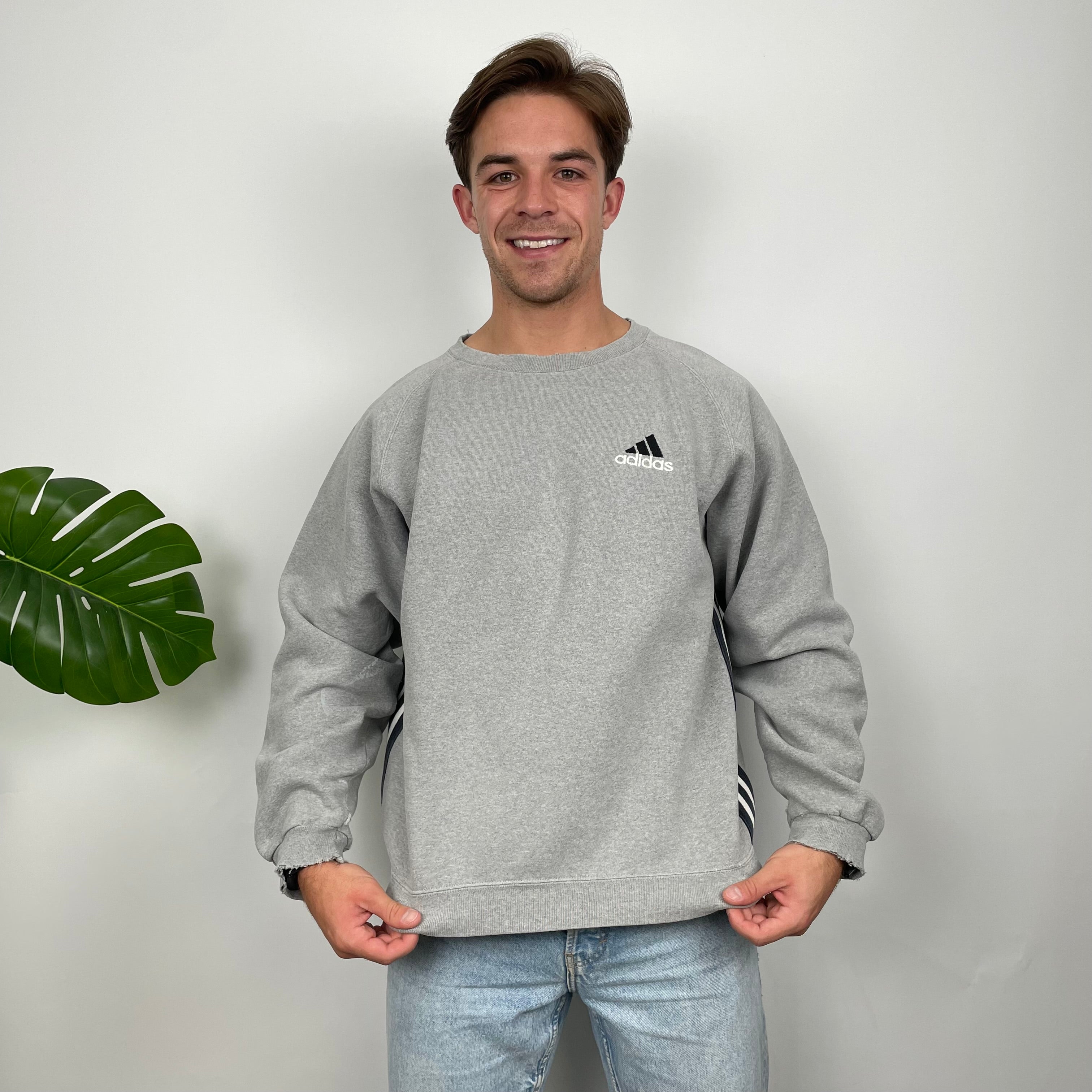 Adidas Grey Embroidered Spell Out Sweatshirt (M)