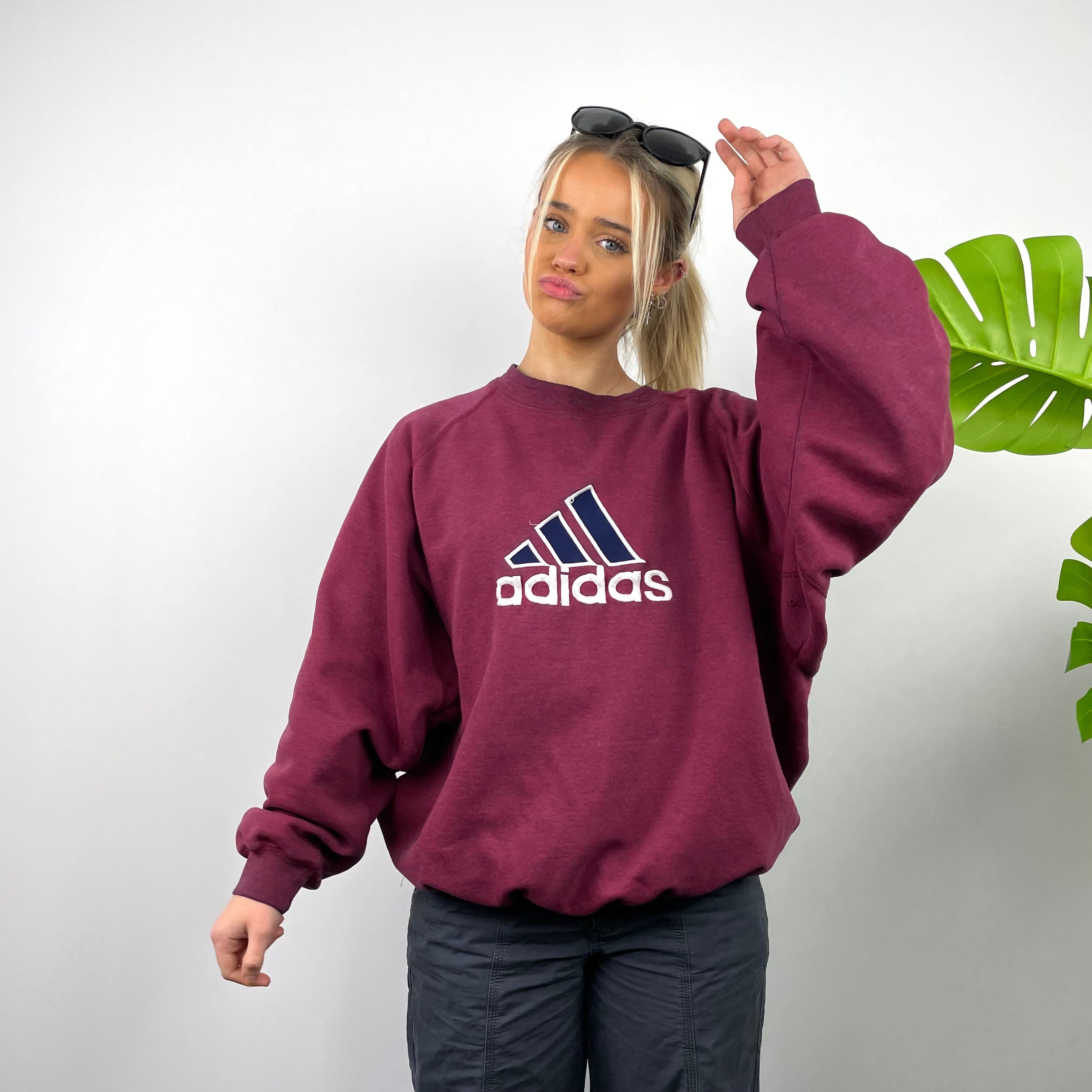 Adidas Maroon Embroidered Spell Out Sweatshirt (L)