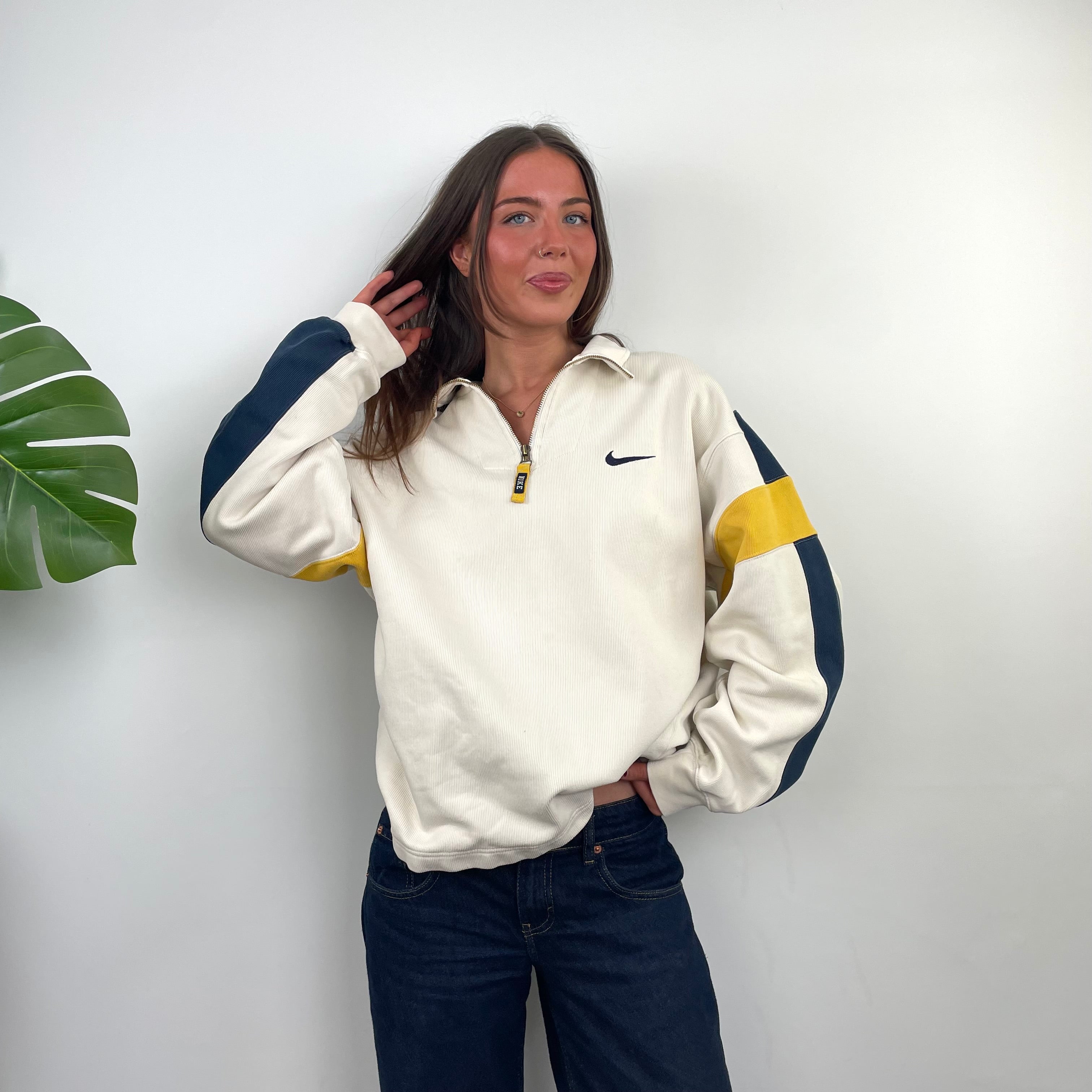 Nike RARE Cream Embroidered Spell Quarter Zip Sweatshirt (L)