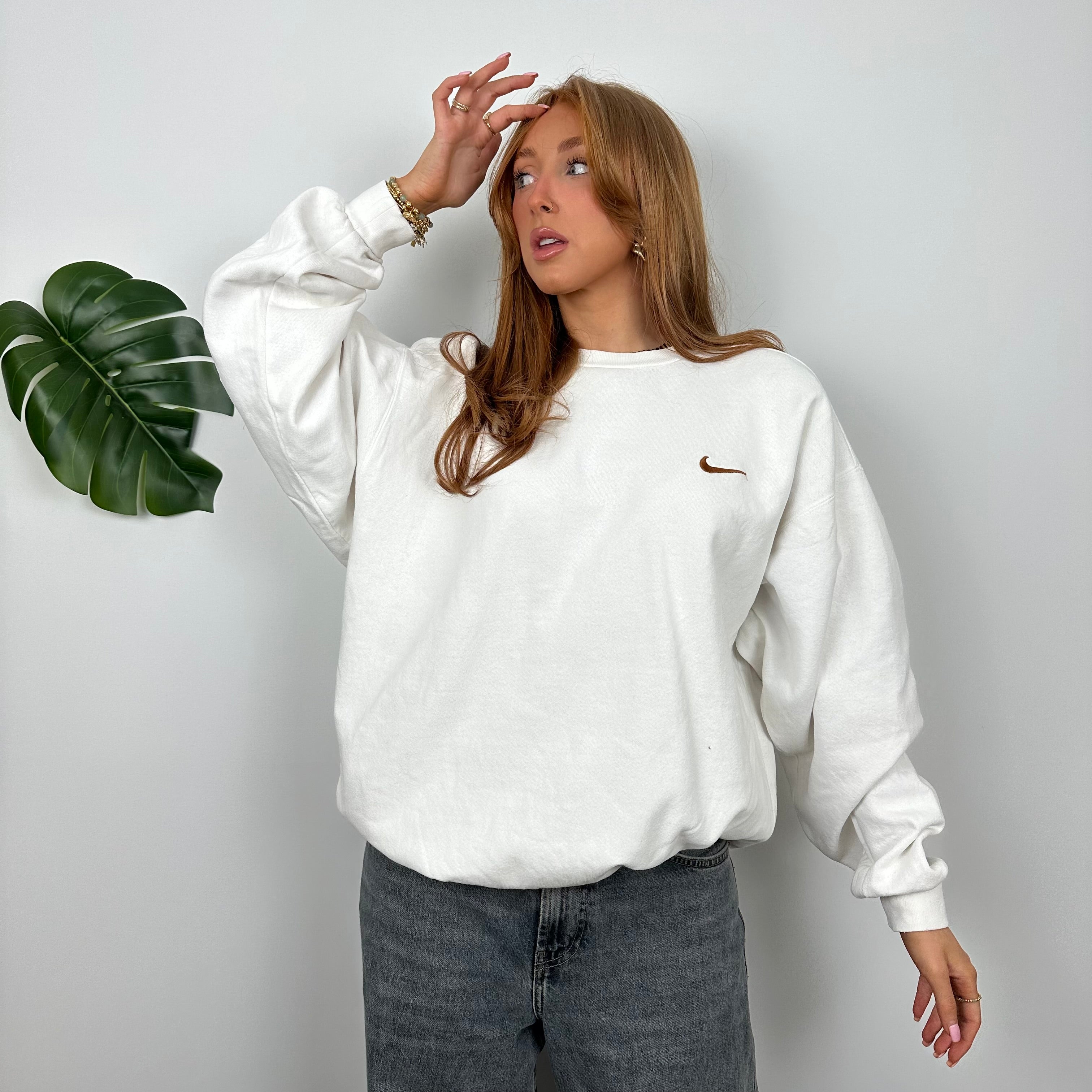 Nike White Embroidered Swoosh Sweatshirt (M)