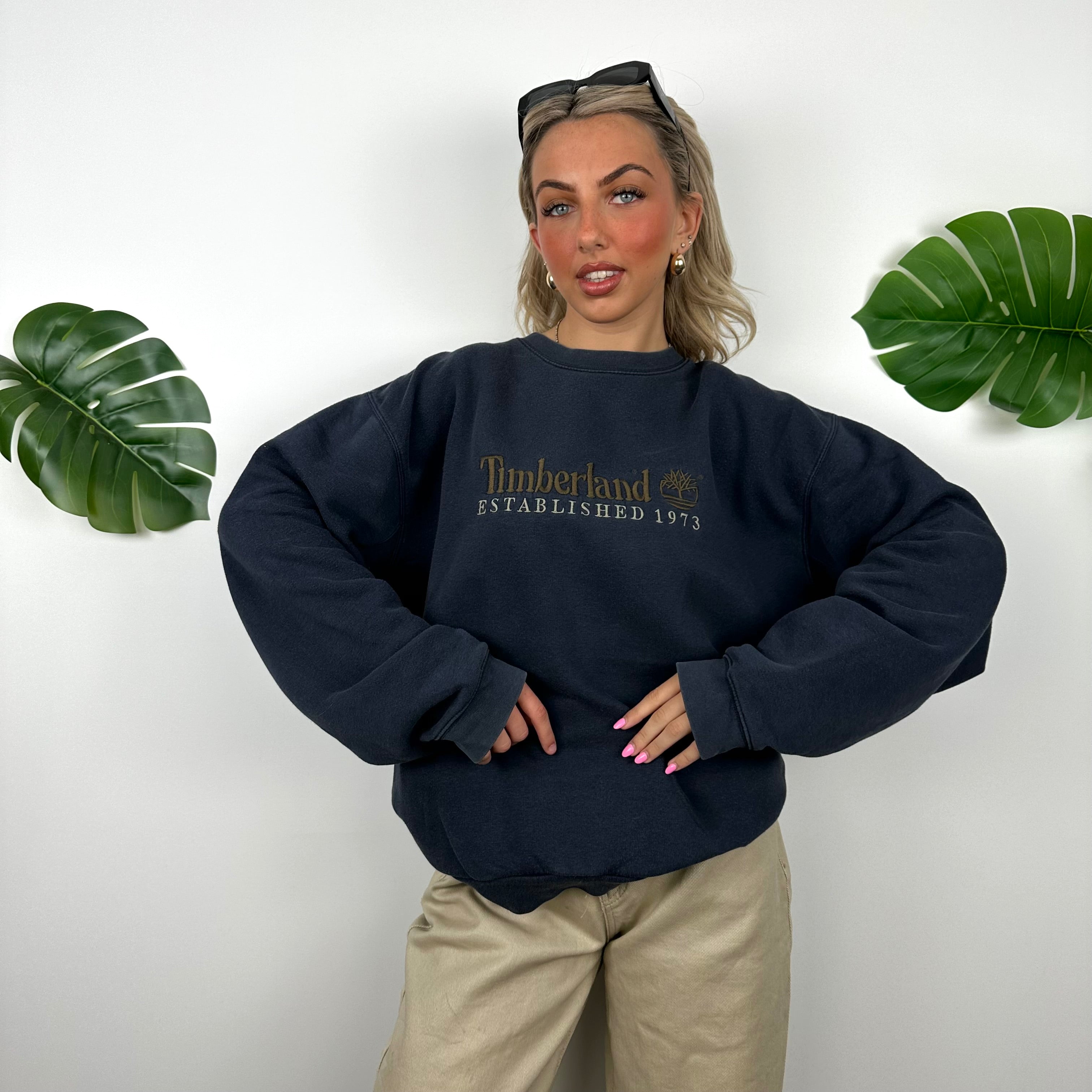 Timberland Navy Embroidered Spell Out Sweatshirt (L)