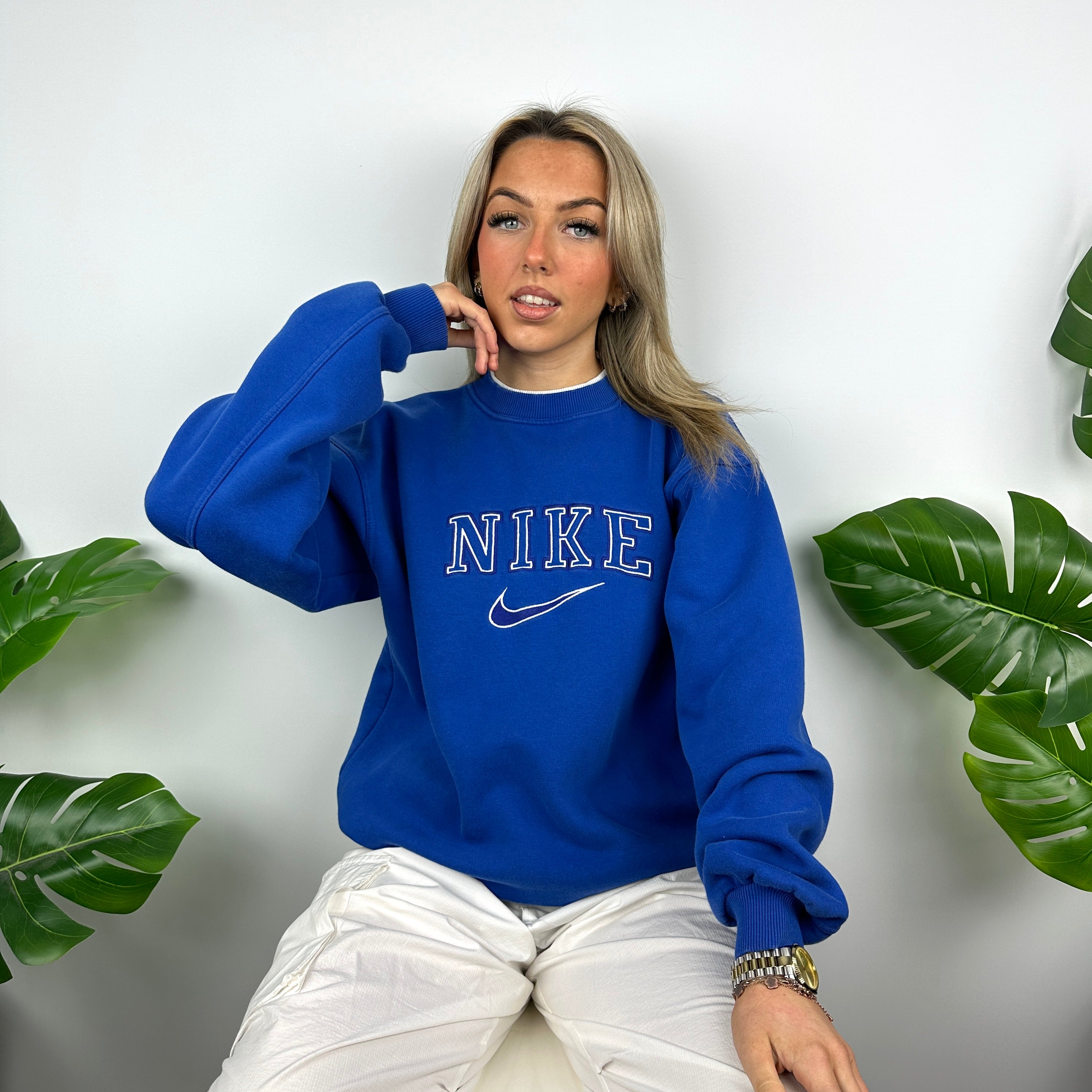 Nike Blue Embroidered Spell Out Sweatshirt (M)