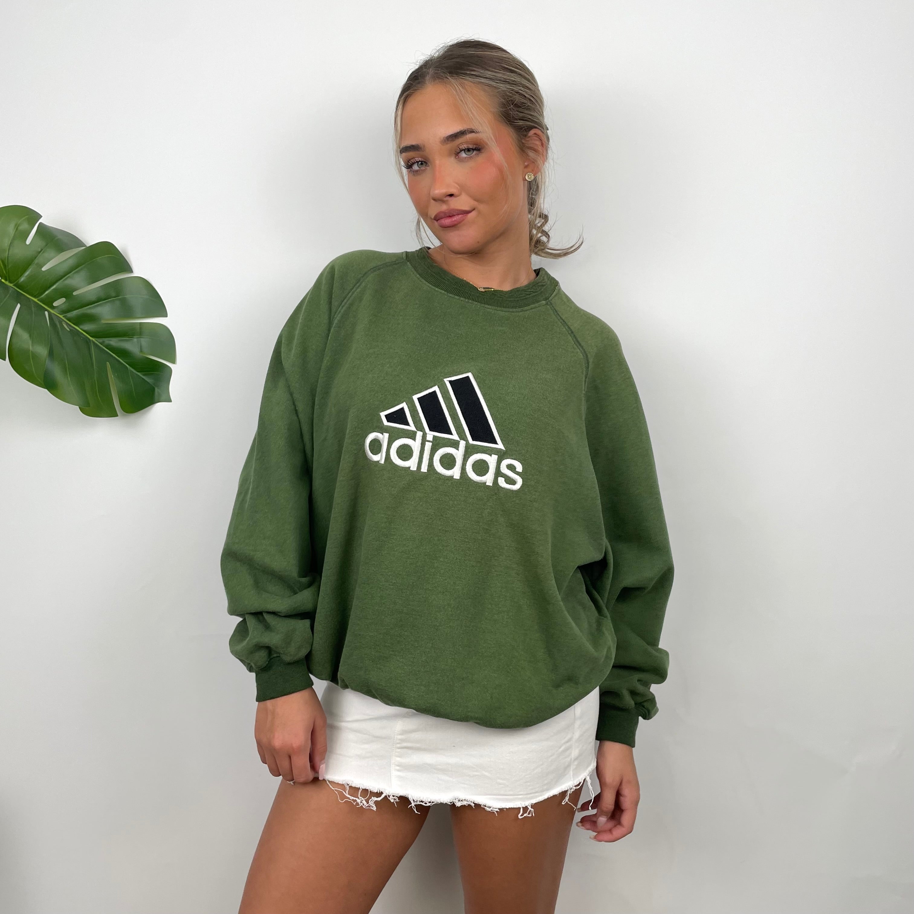 Adidas Forest Green Embroidered Spell Out Sweatshirt (M)