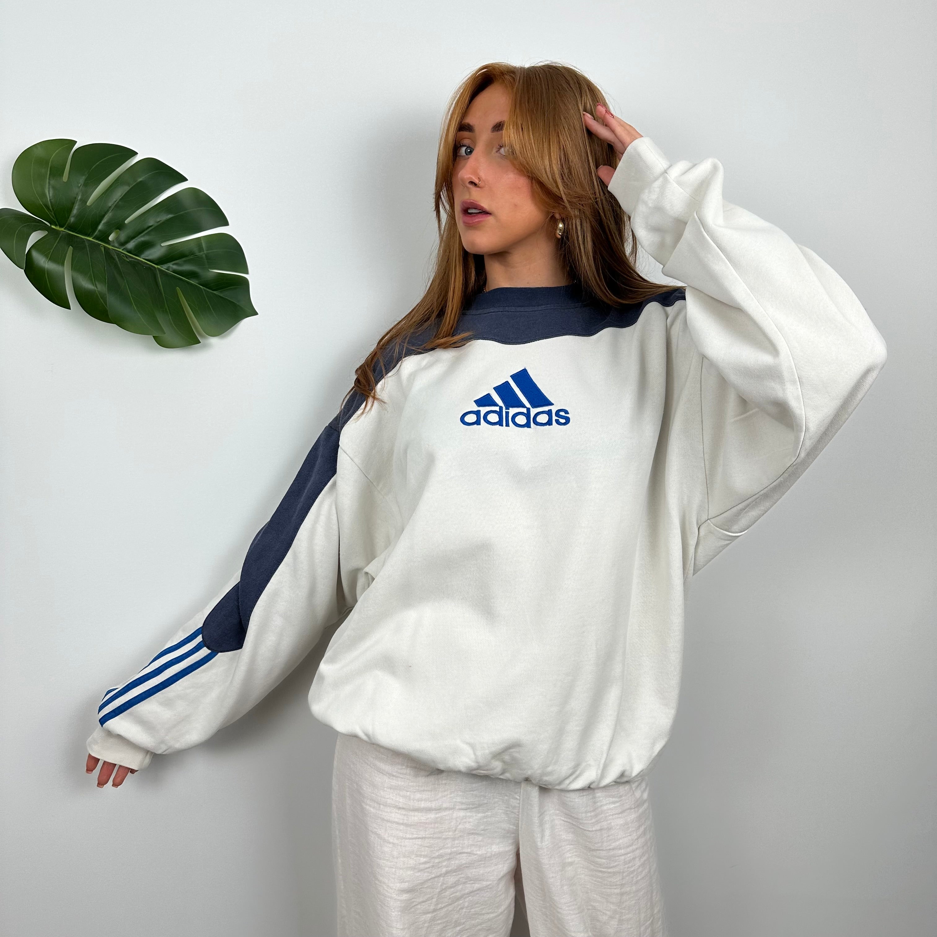 Adidas White Embroidered Spell Out Sweatshirt (M)