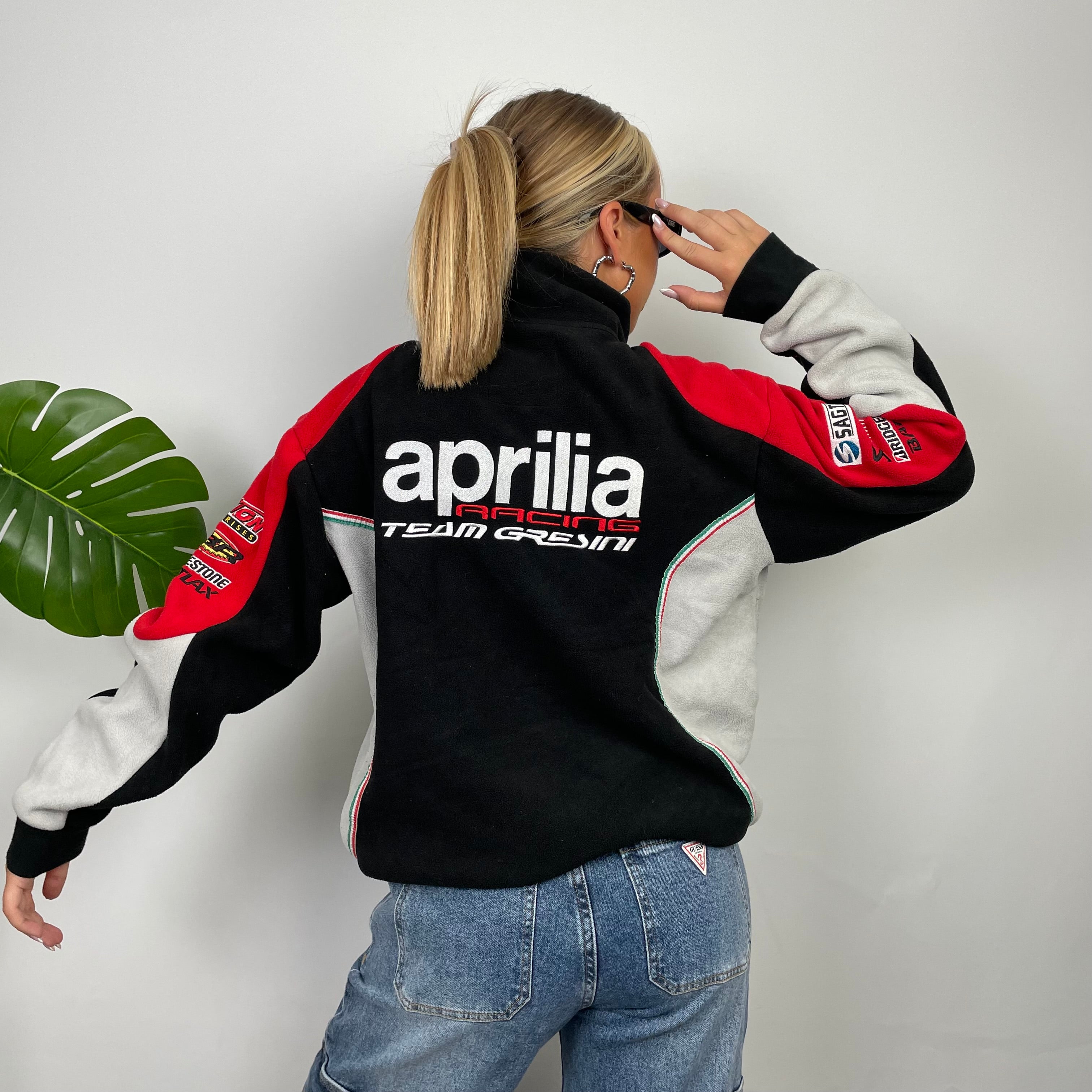 Aprilia Racing RARE Black Embroidered Spell Out Zip Up Fleece (S)