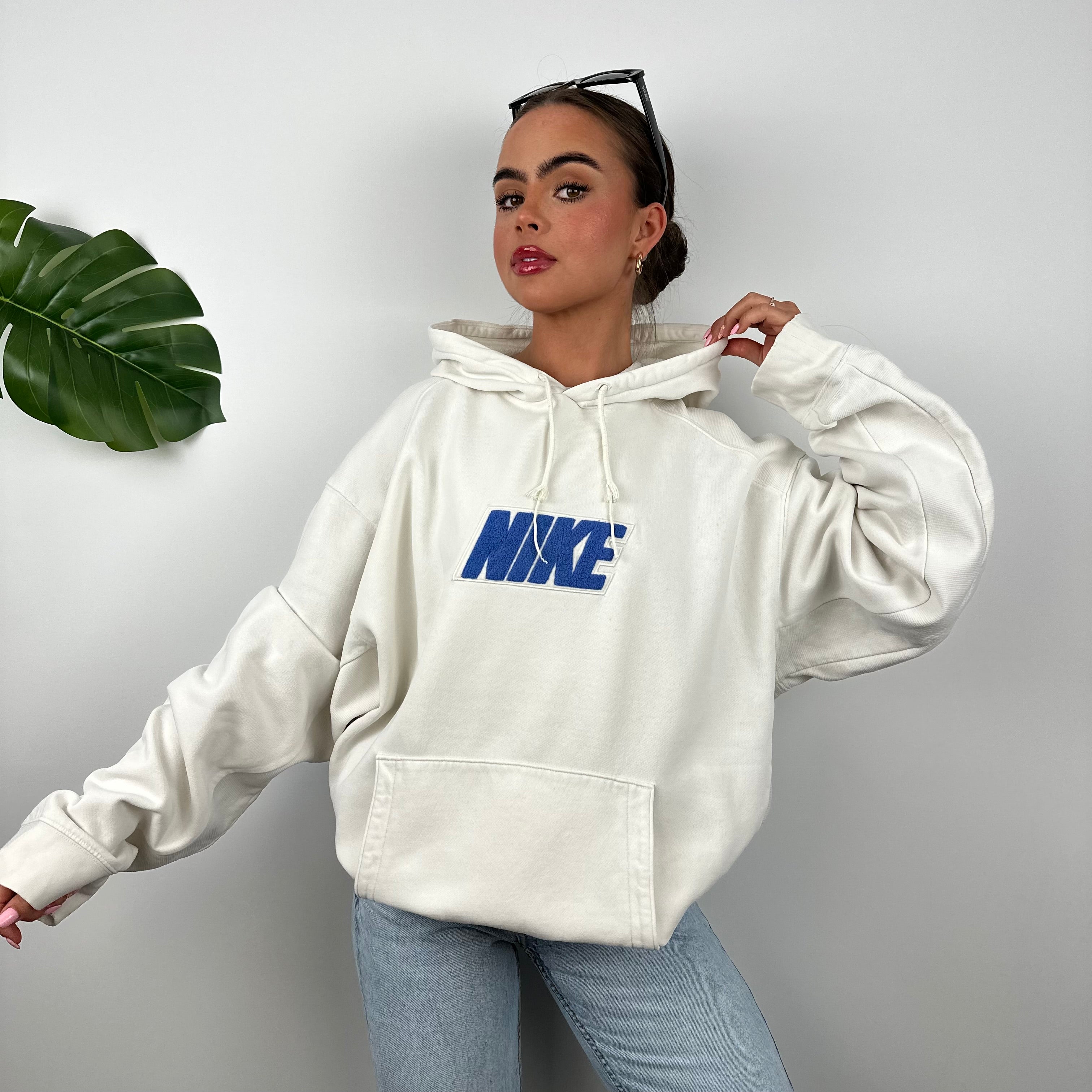 Nike White Embroidered Spell Out Hoodie (L)