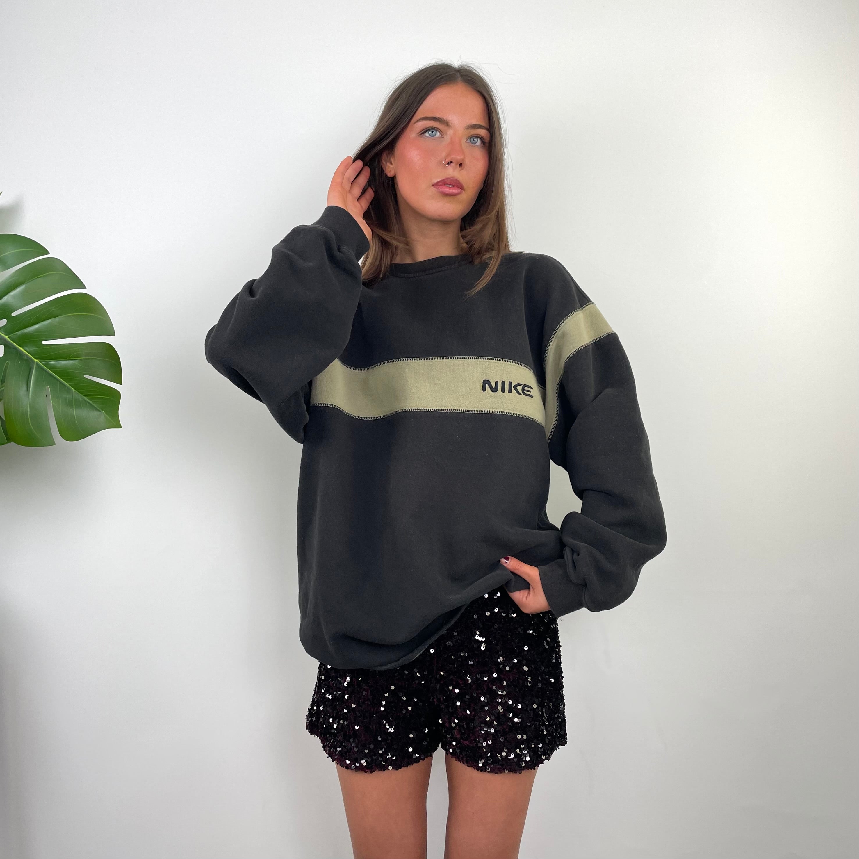 Nike RARE Black Embroidered Spell Out Sweatshirt (XXL)