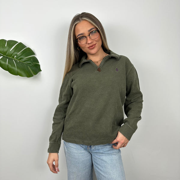Polo Ralph Lauren Green Embroidered Logo Quarter Zip Sweatshirt (S)
