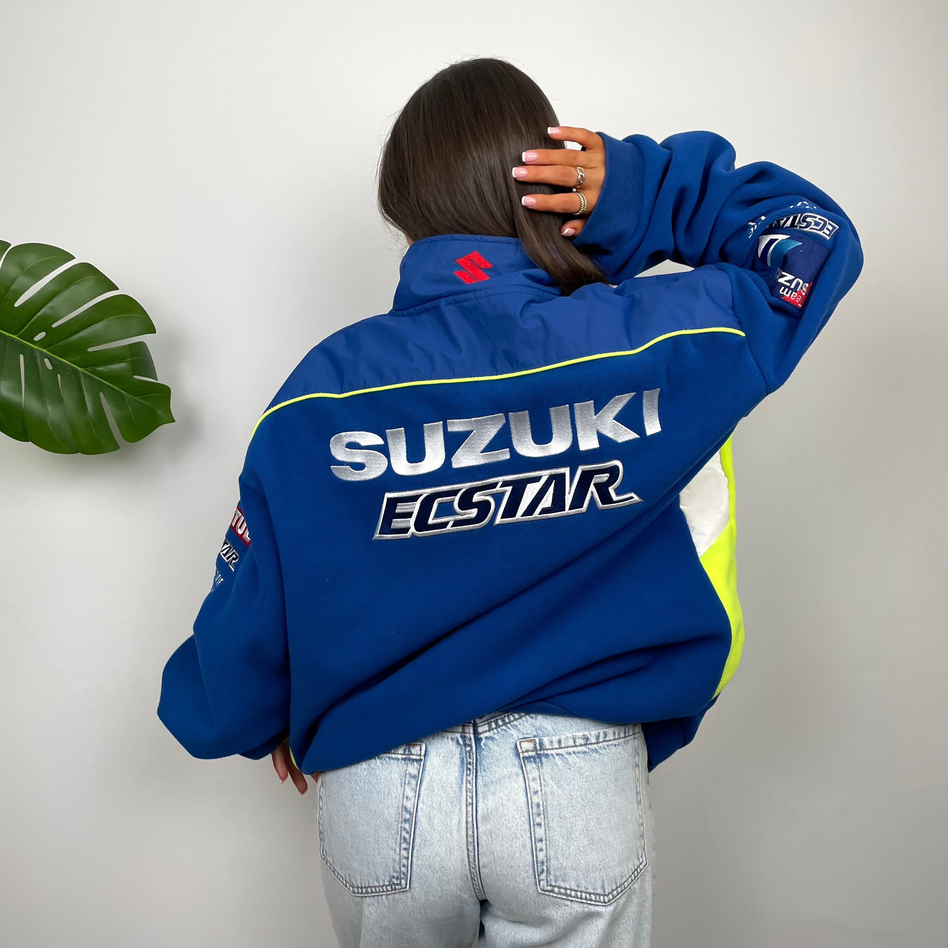 Suzuki Racing Blue Embroidered Spell Out Zip Up Fleece Jacket (XXL)