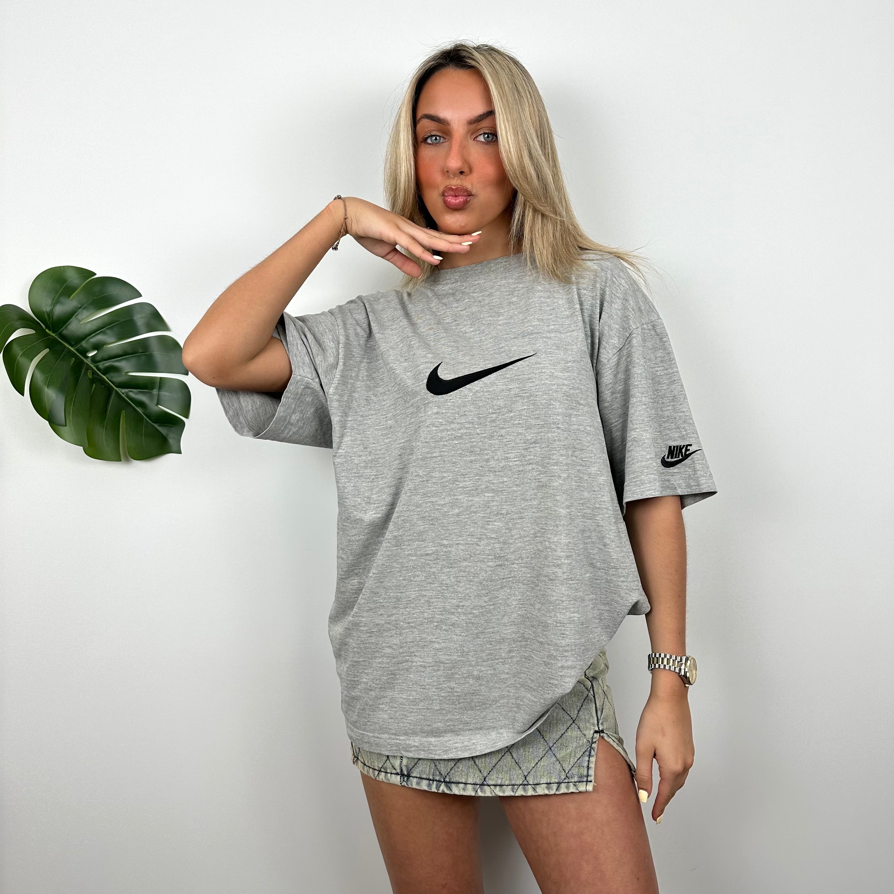 Nike RARE Grey Embroidered Swoosh T Shirt (M)