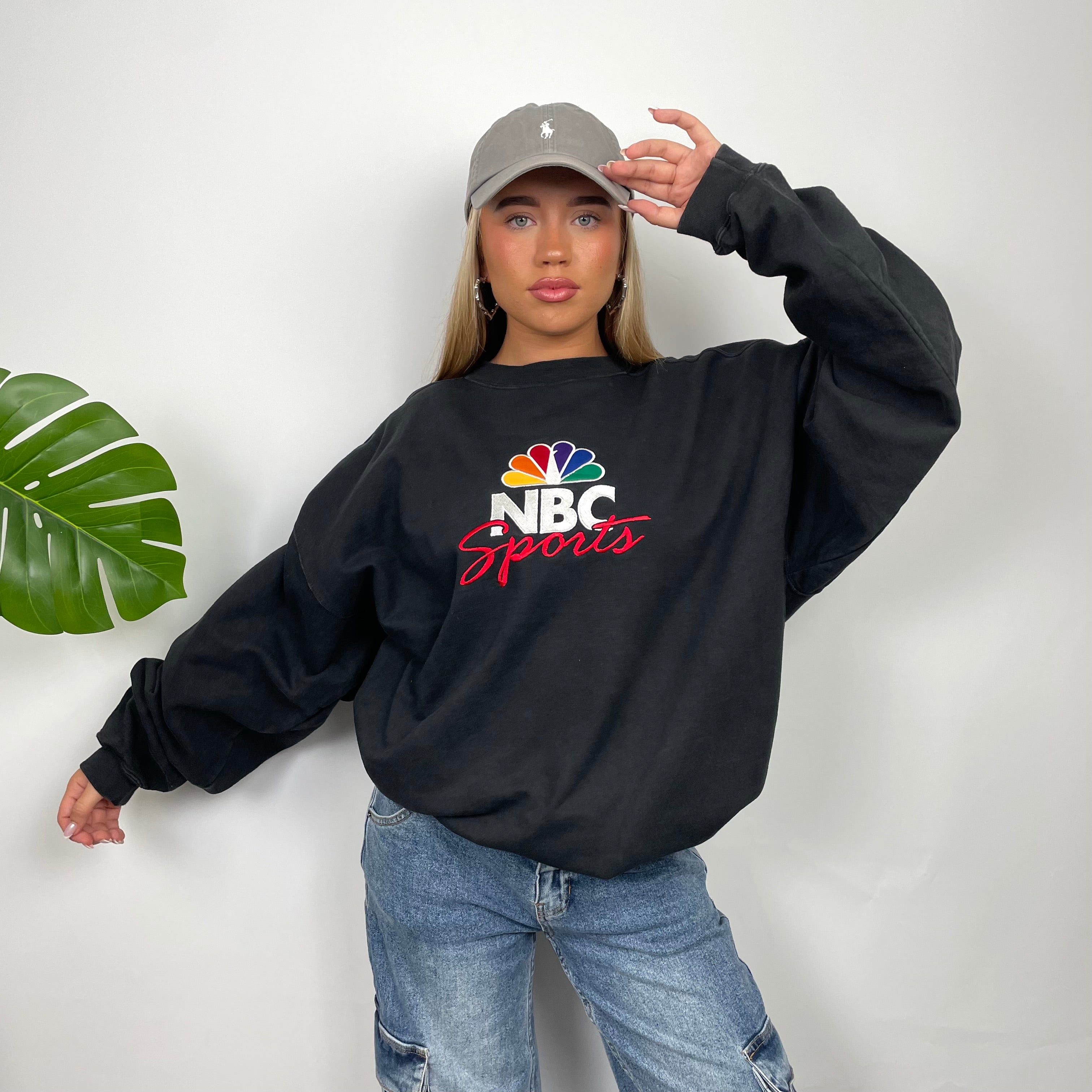 NBC Sports Black Embroidered Spell Out Sweatshirt (XXL)