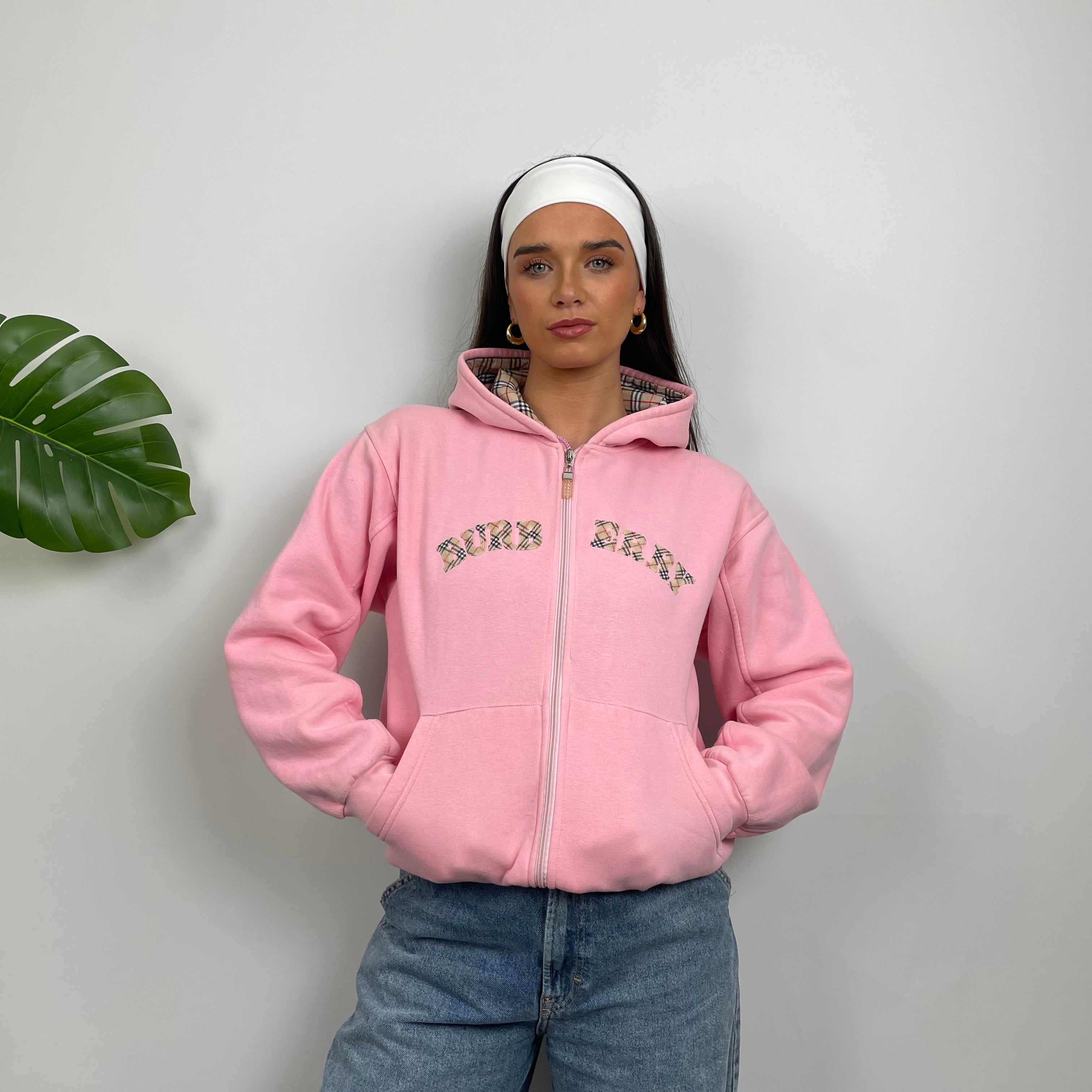 Burberry Pink Embroidered Logo Zip Up Sweatshirt (S)