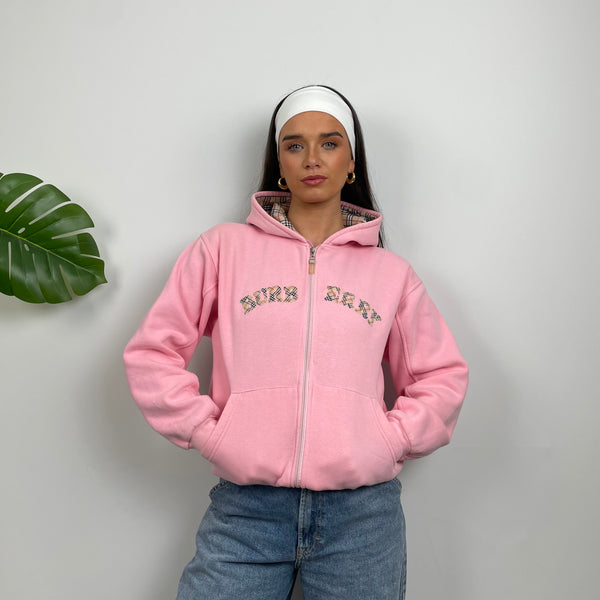 Burberry Pink Embroidered Logo Zip Up Sweatshirt (S)