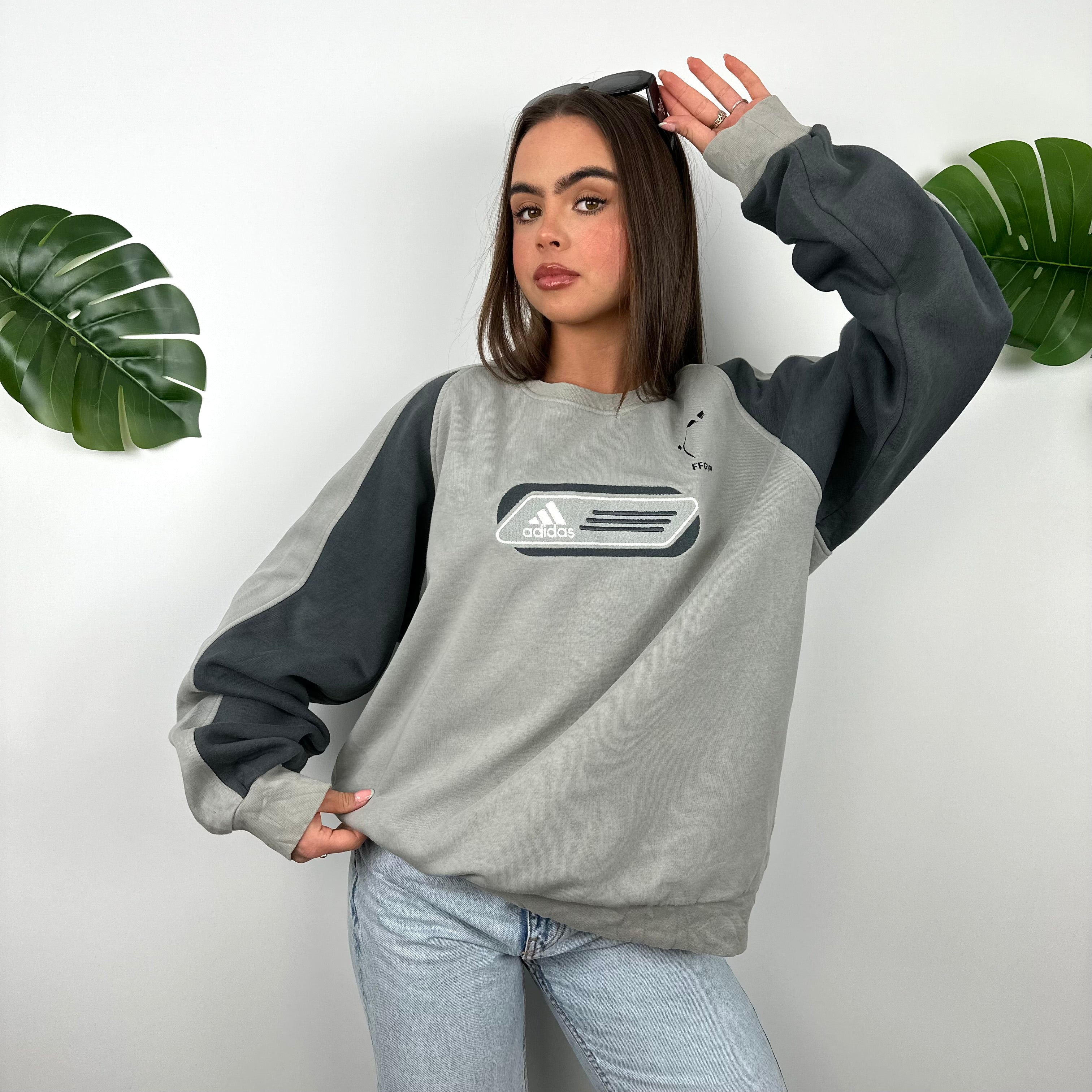 Adidas Grey Embroidered Spell Out Sweatshirt (L)