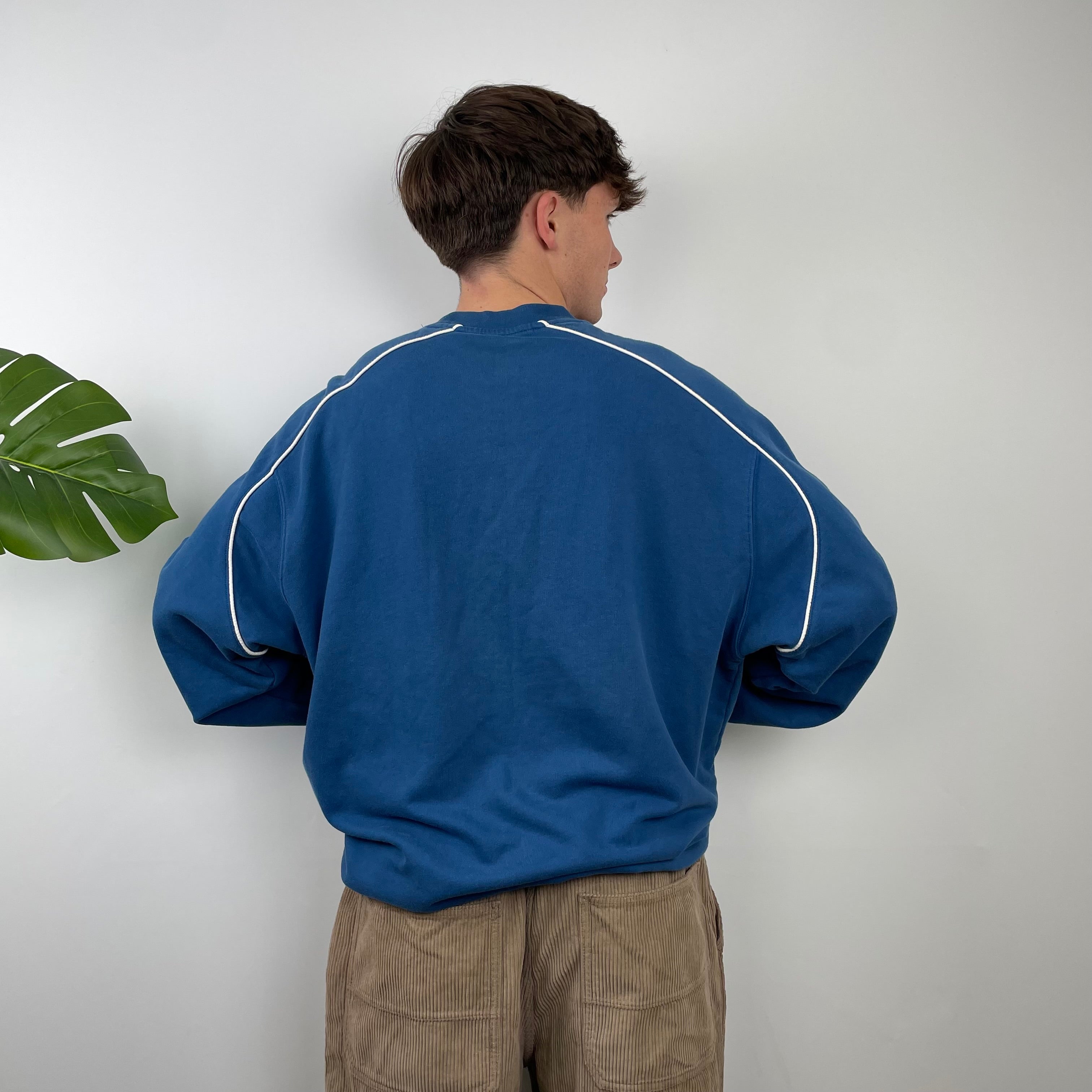 Adidas Blue Embroidered Spell Out Sweatshirt (XL)