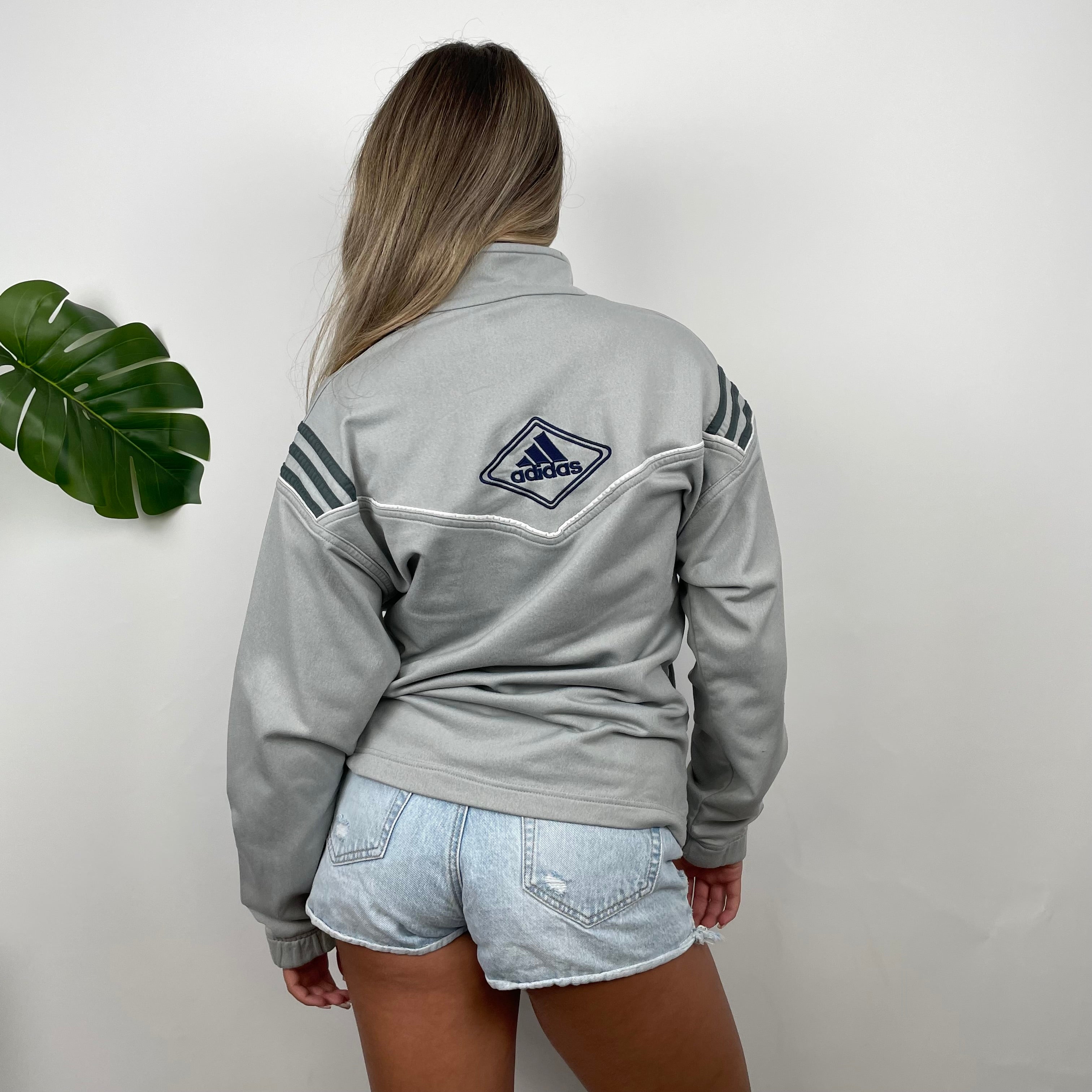 Adidas Embroidered Spell Out Grey Zip Up Track Jacket (S)